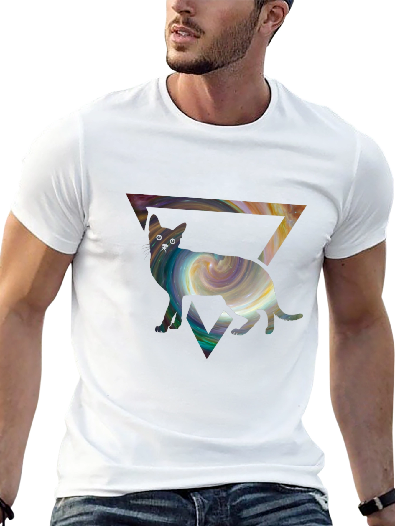 Cosmic Cat Triangle T-Shirt - Unique Graphic Tee