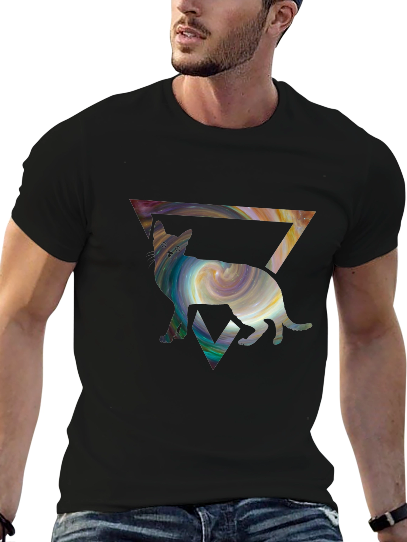 Cosmic Cat Triangle T-Shirt - Unique Graphic Tee