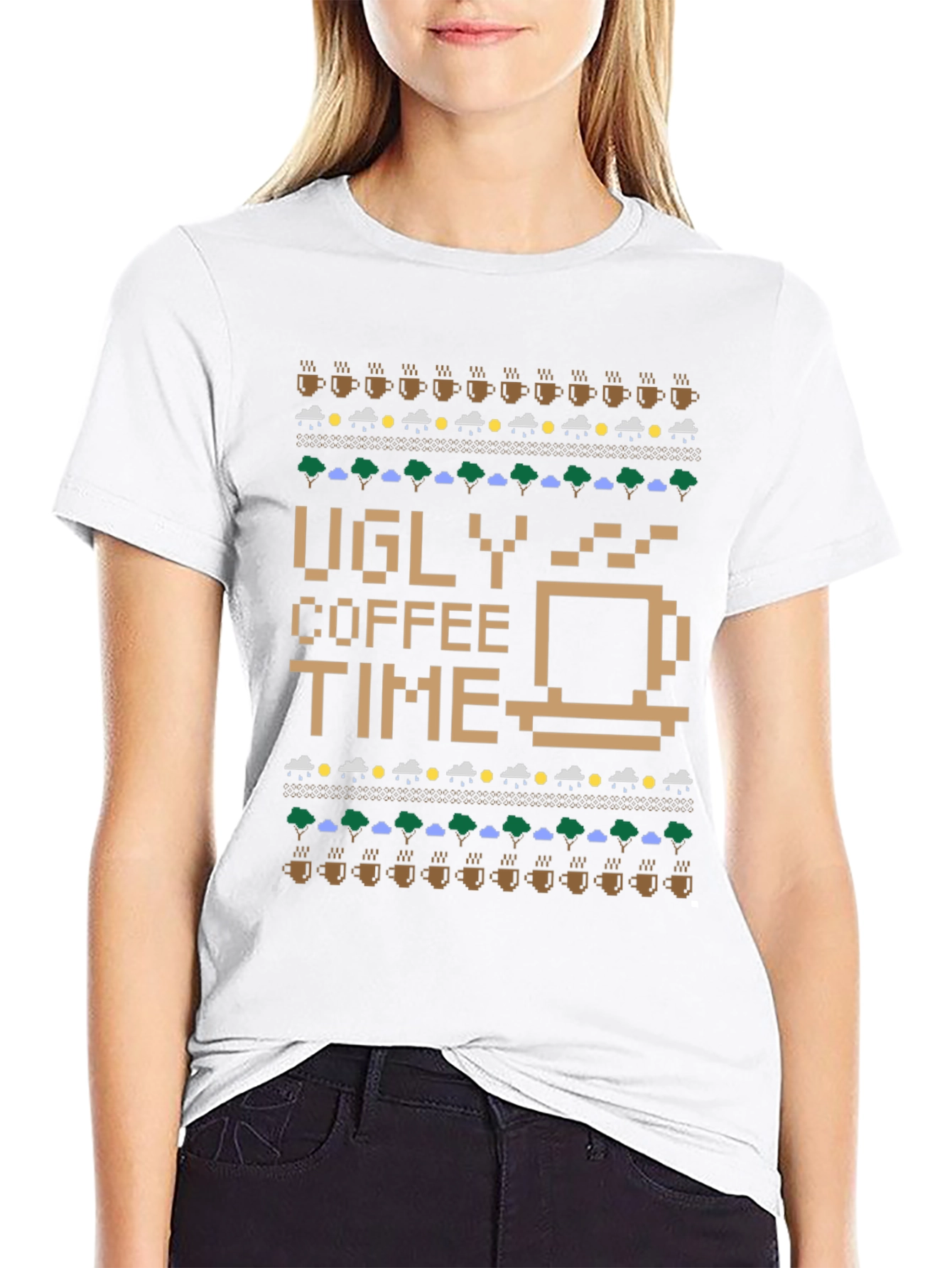 Ugly Coffee Time Knit Pattern Graphic Tee