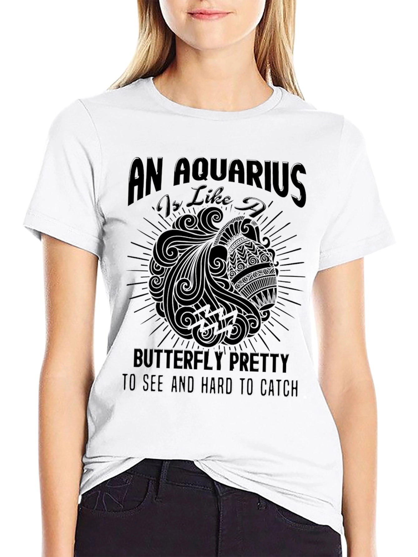 Aquarius Zodiac Sign Graphic Tee - Black