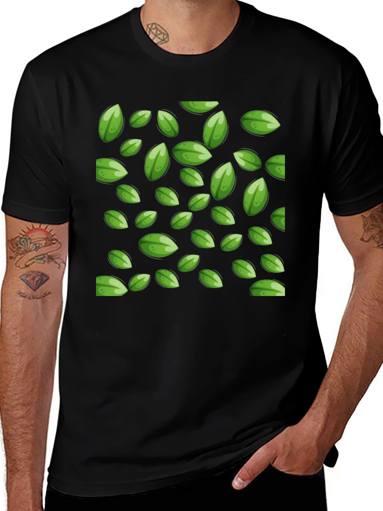 Leaf Pattern Black T-Shirt
