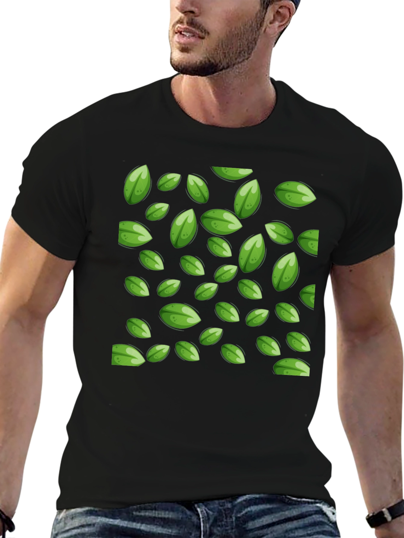 Leaf Pattern Black T-Shirt