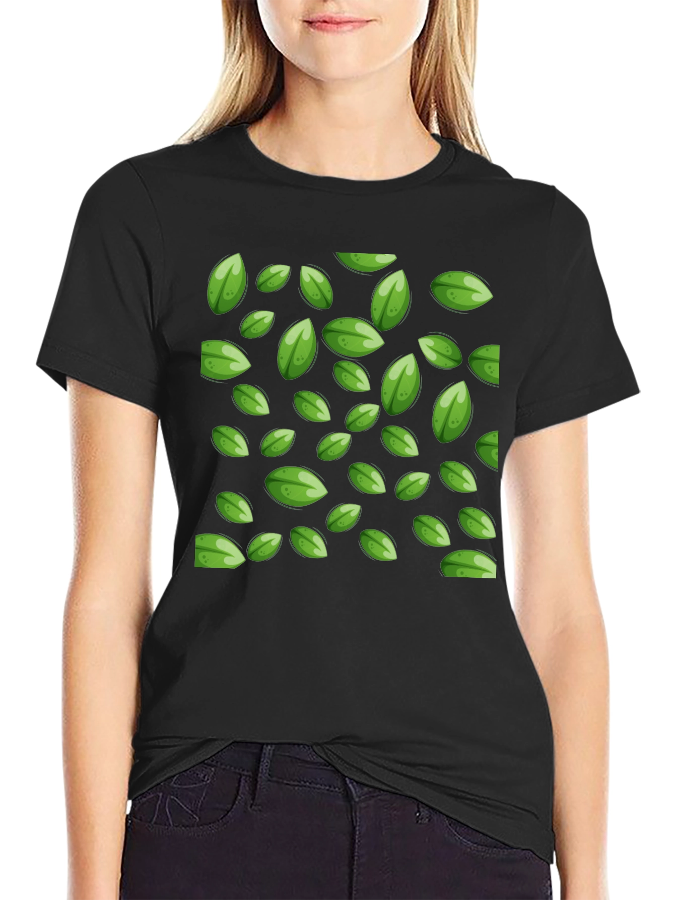 Leaf Pattern Black T-Shirt