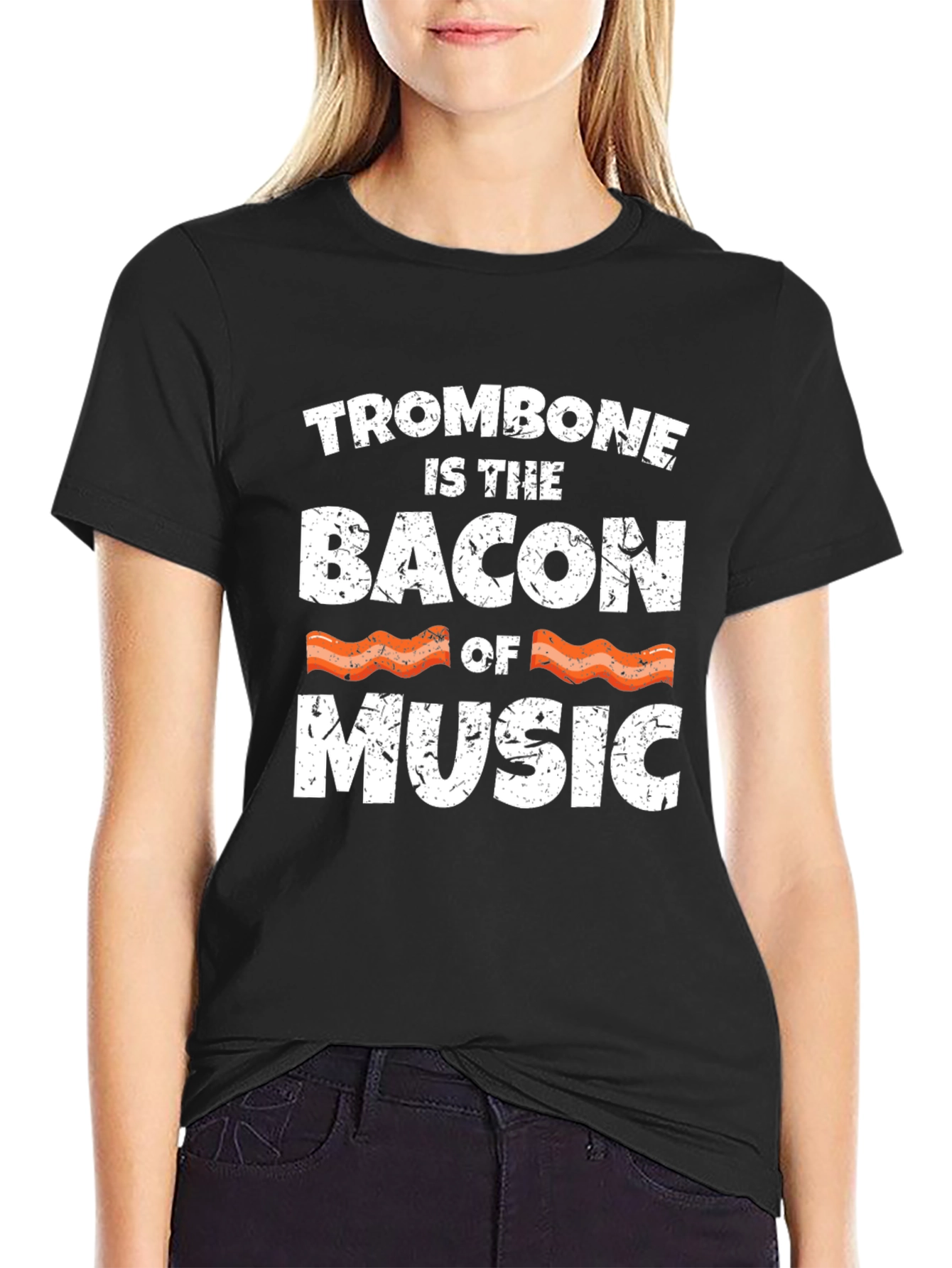 Trombone is the Bacon of Music Black T-Shirt