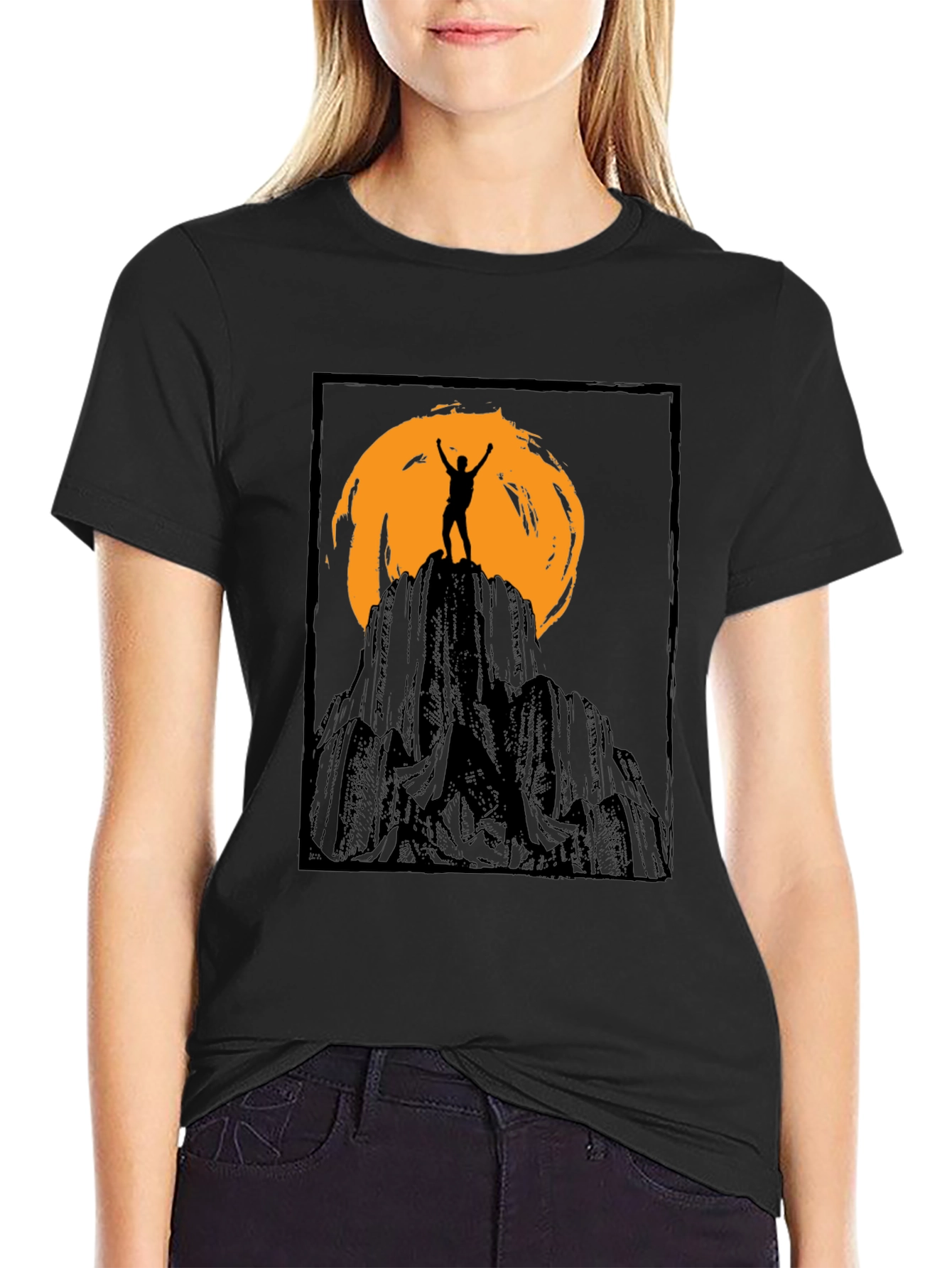 Mountain Climber Silhouette Graphic Tee - Black