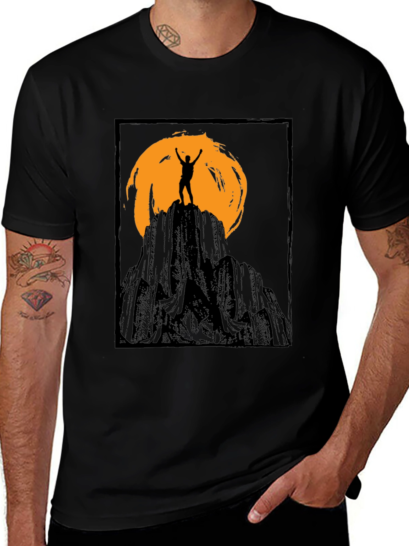 Mountain Climber Silhouette Graphic Tee - Black