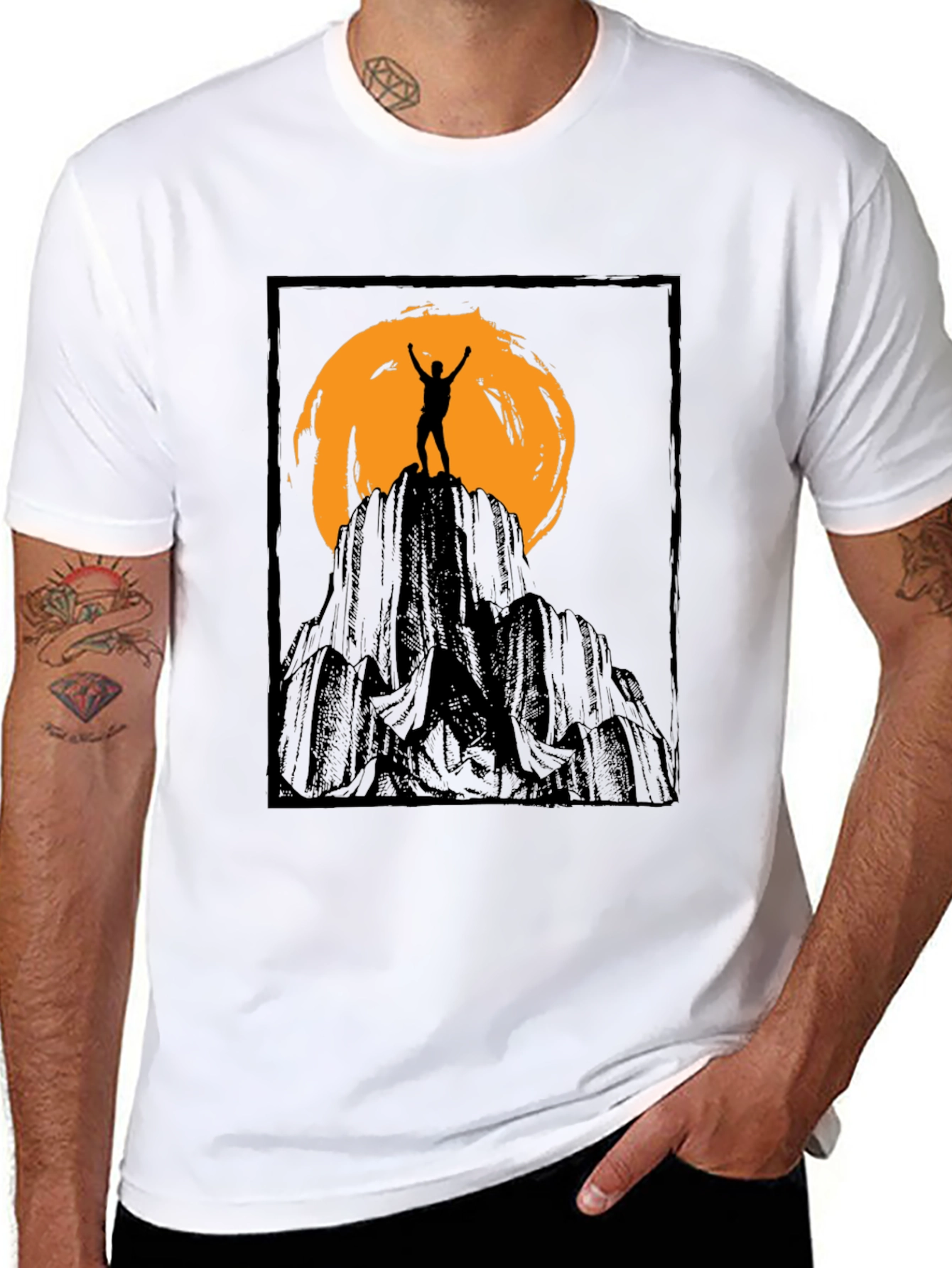 Mountain Climber Silhouette Graphic Tee - Black