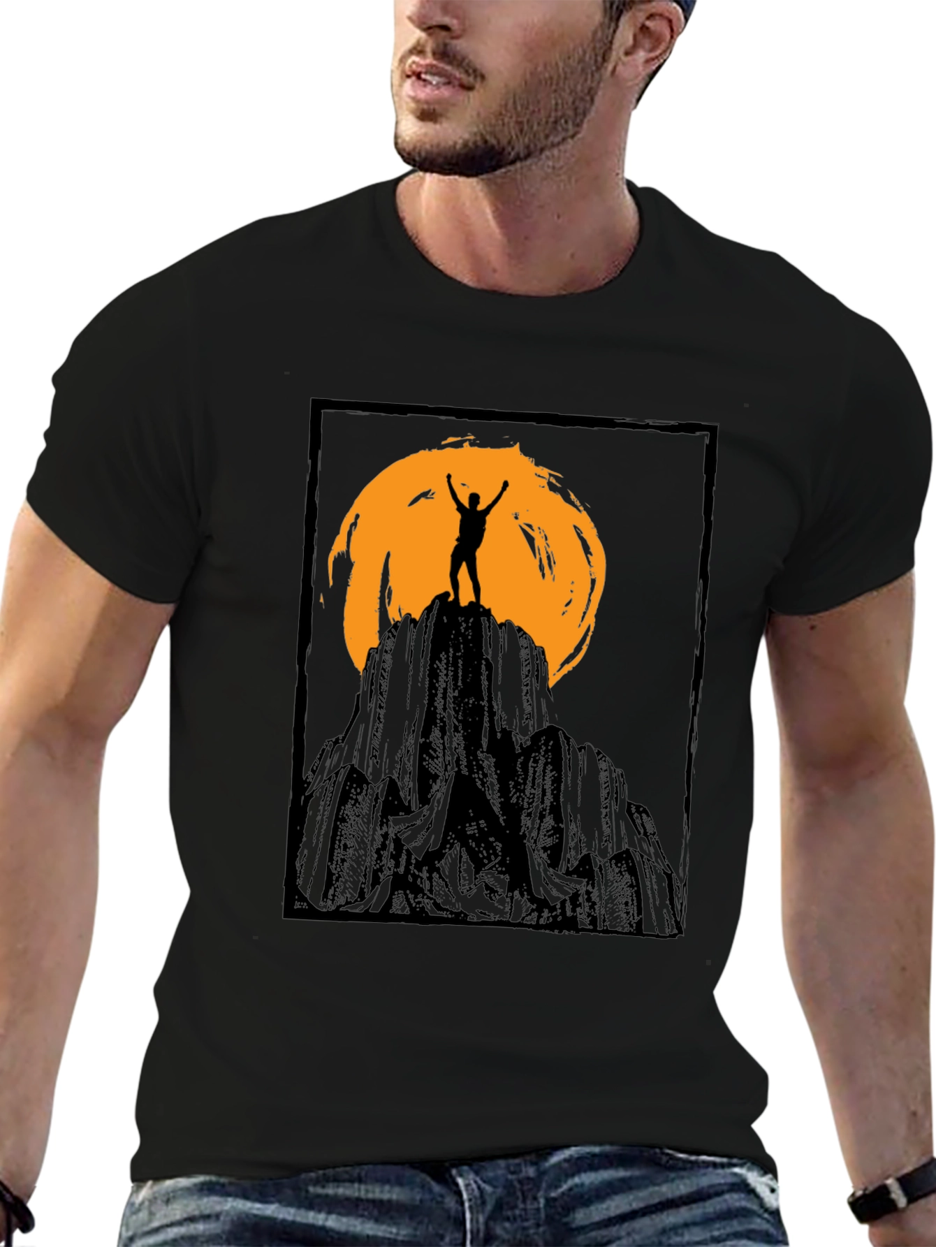 Mountain Climber Silhouette Graphic Tee - Black