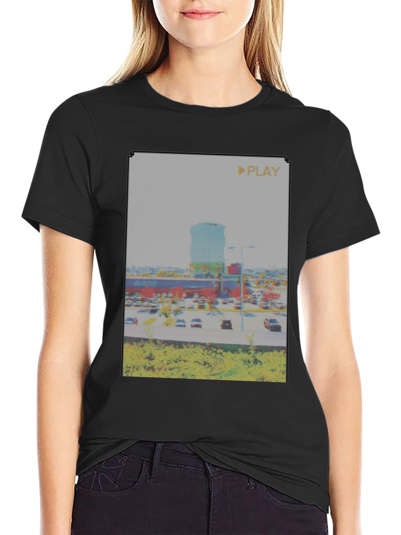 Glitch Art Mall T-Shirt - Retro Aesthetic Tee