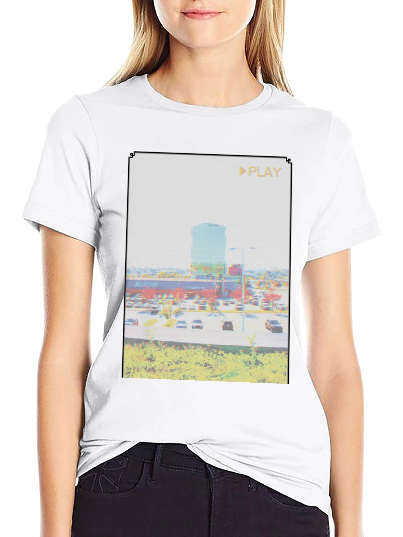 Glitch Art Mall T-Shirt - Retro Aesthetic Tee