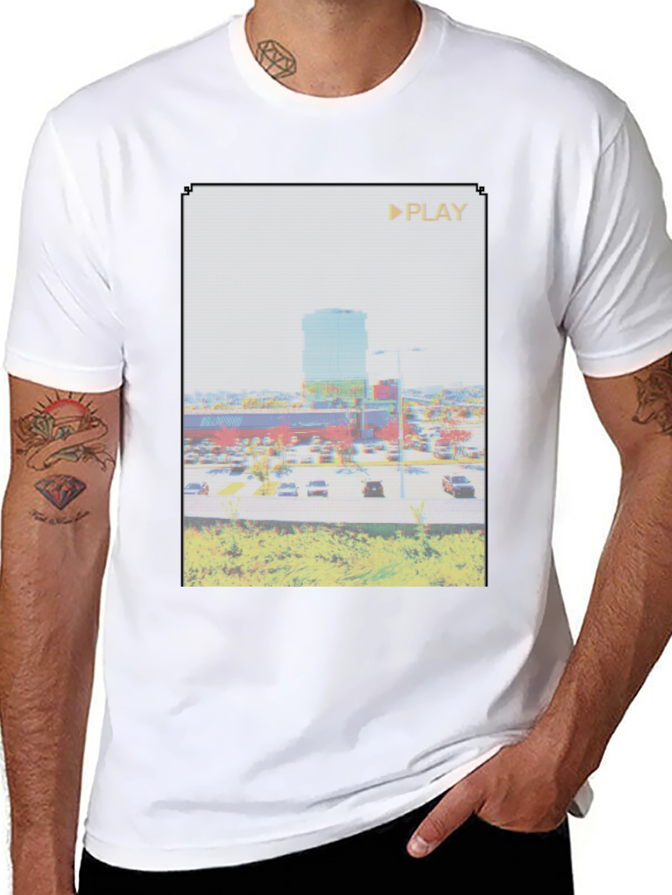 Glitch Art Mall T-Shirt - Retro Aesthetic Tee