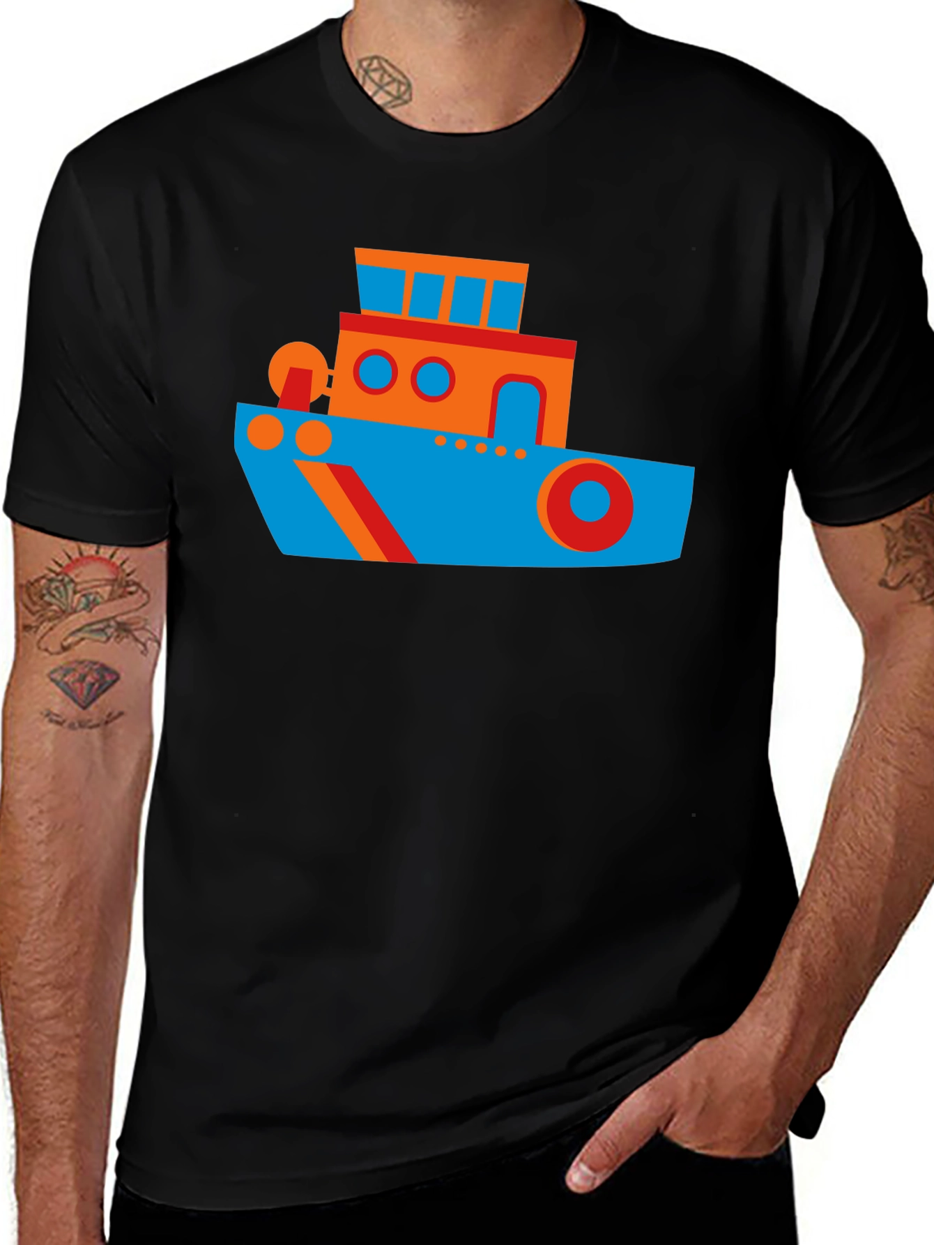 Cartoon Boat Graphic Tee - Casual Cotton Shirt