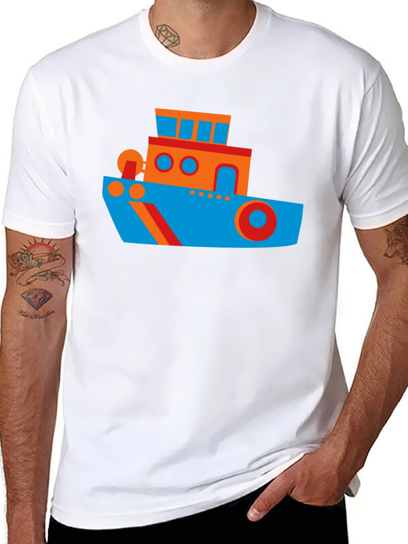 Cartoon Boat Graphic Tee - Casual Cotton Shirt