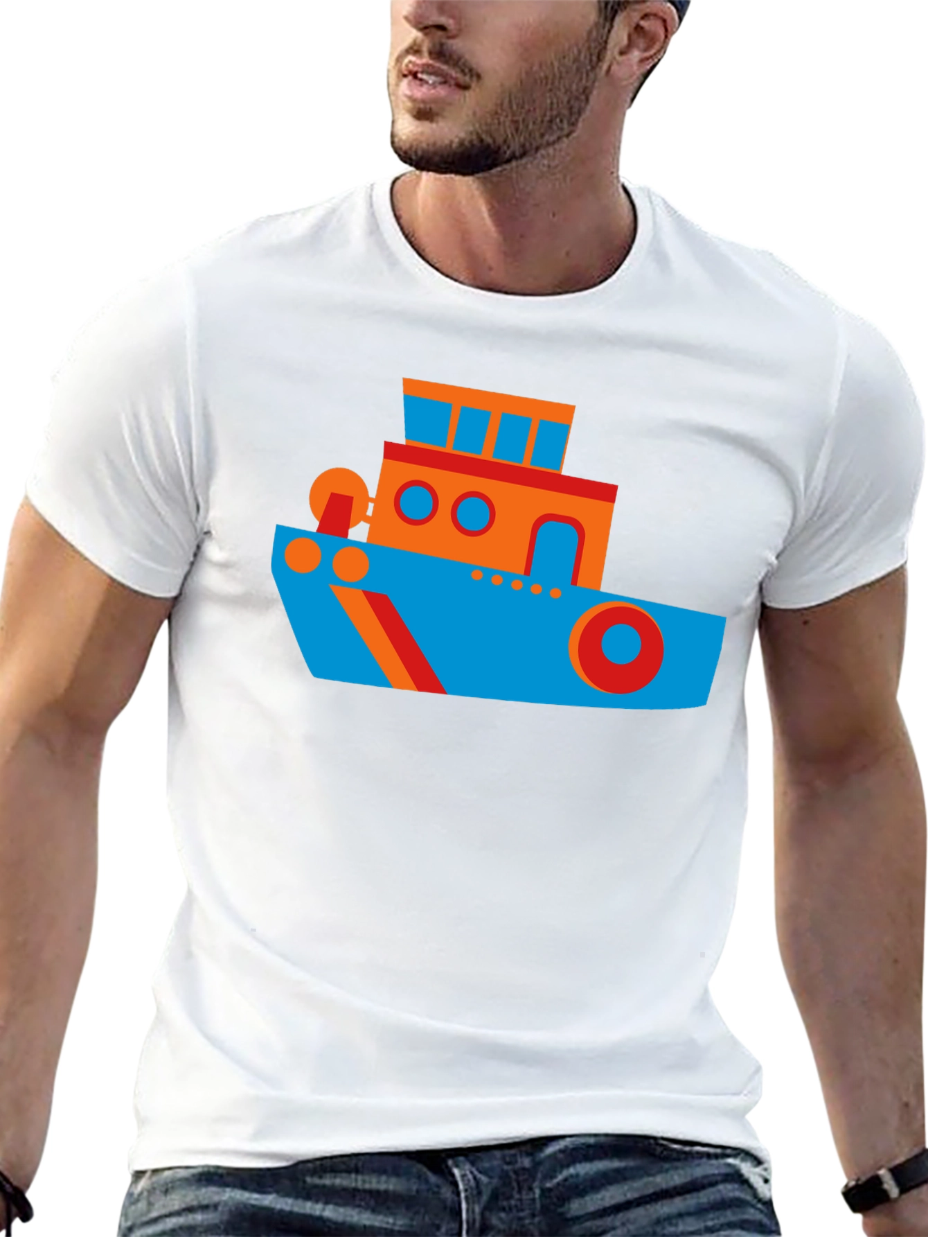 Cartoon Boat Graphic Tee - Casual Cotton Shirt