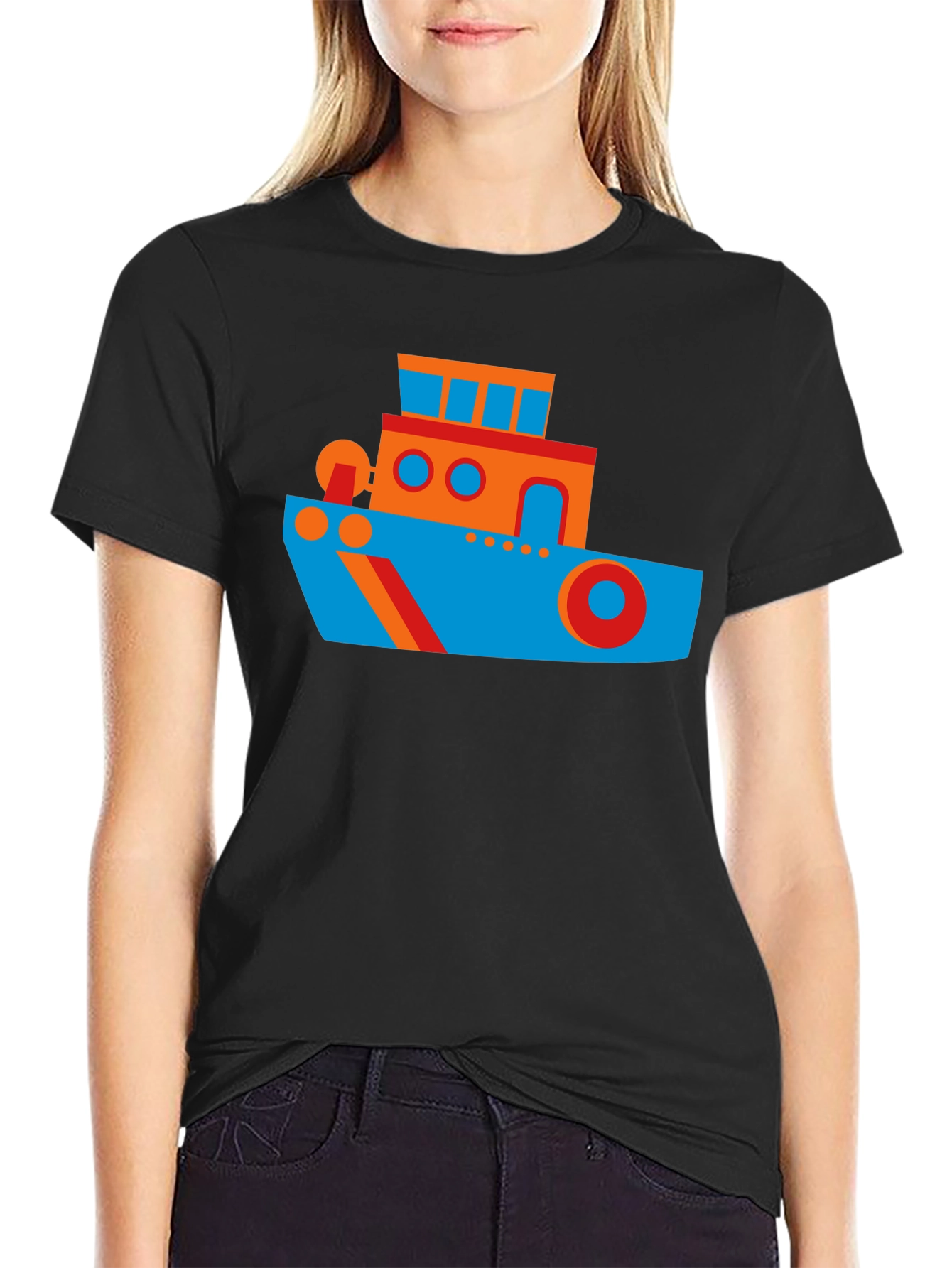 Cartoon Boat Graphic Tee - Casual Cotton Shirt