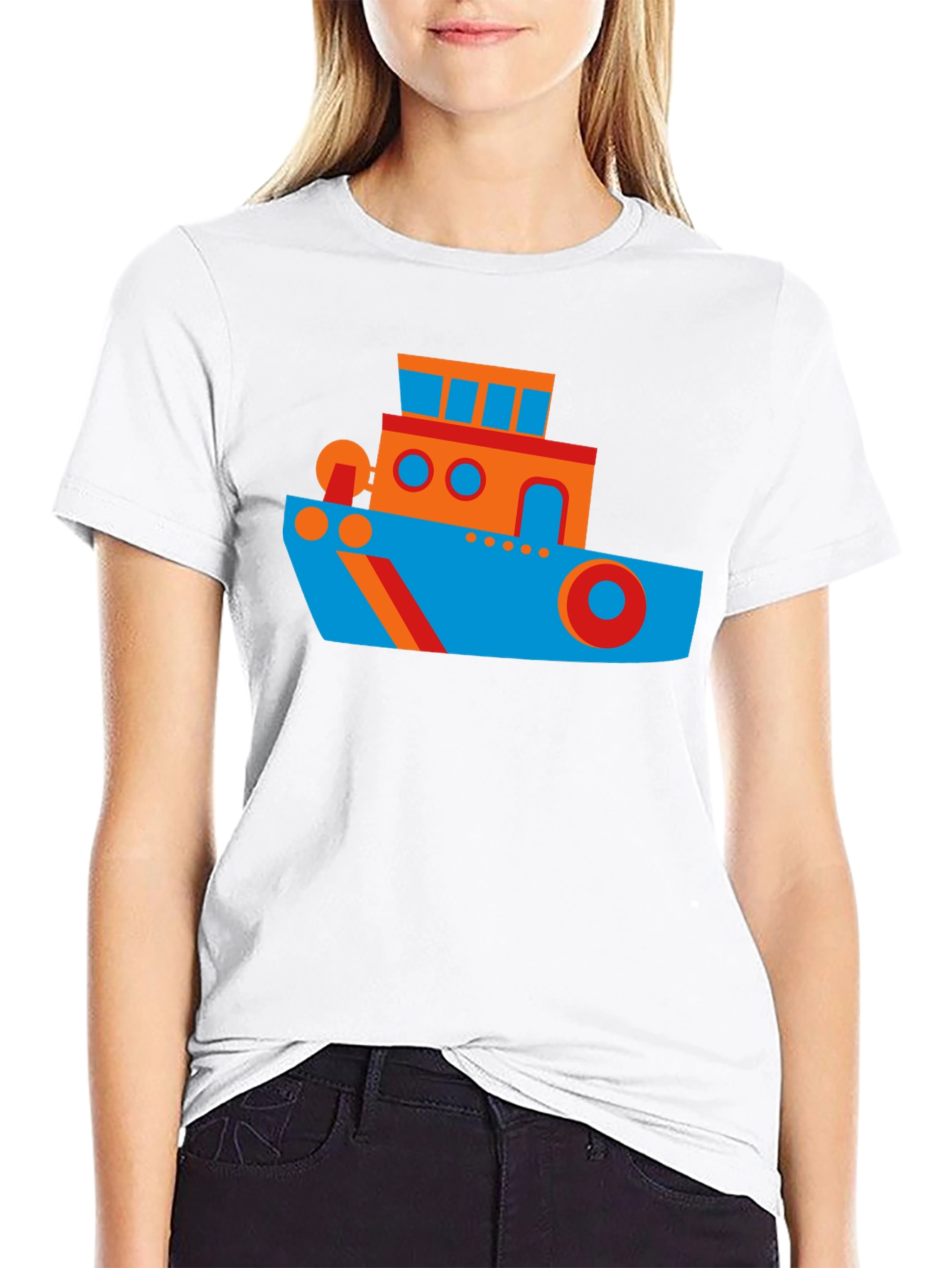 Cartoon Boat Graphic Tee - Casual Cotton Shirt