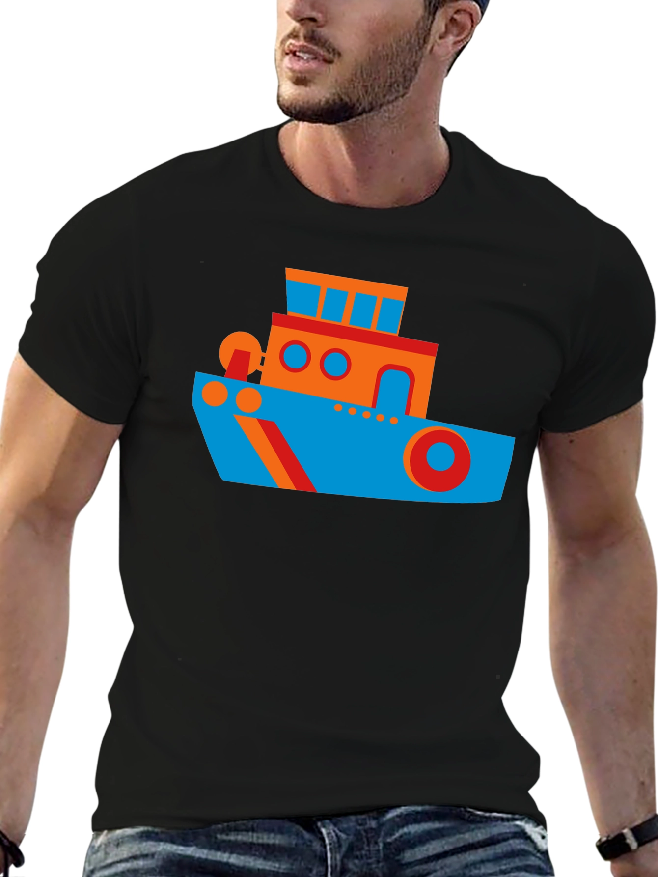 Cartoon Boat Graphic Tee - Casual Cotton Shirt