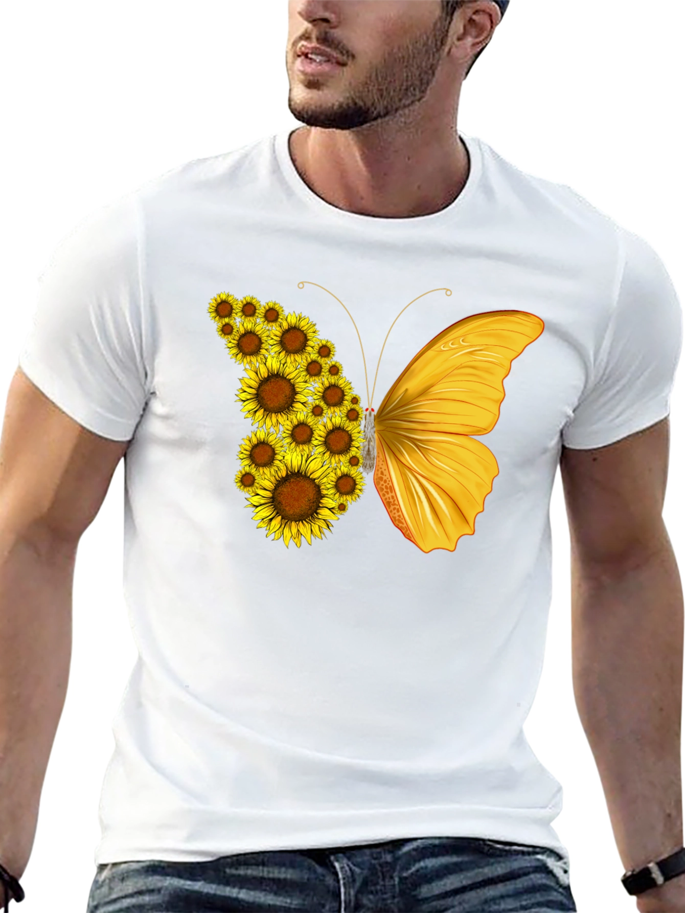 Sunflower Butterfly Graphic T-Shirt - Black