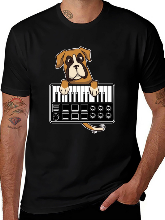 Boxer Dog DJ T-Shirt - Keyboard Lover Graphic Tee