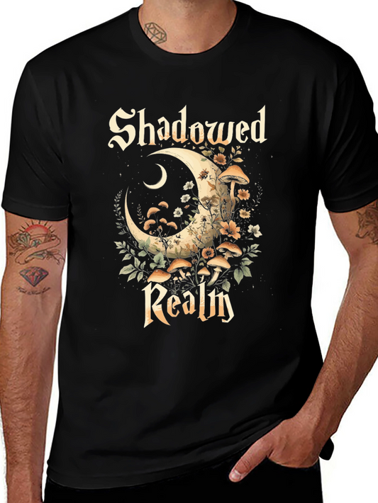 Shadowed Realm Graphic Tee - Moon & Mushroom Design