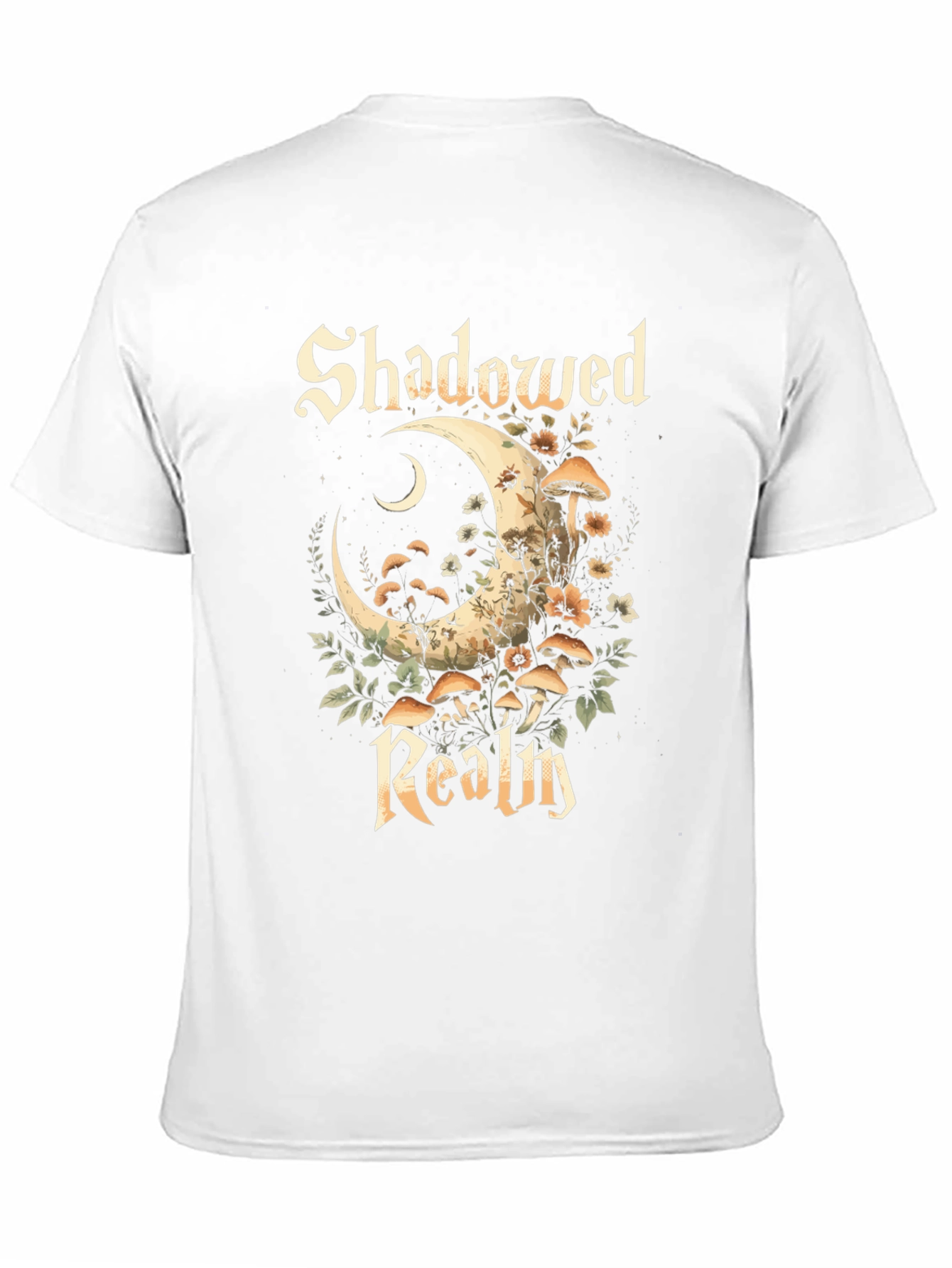 Shadowed Realm Graphic Tee - Moon & Mushroom Design