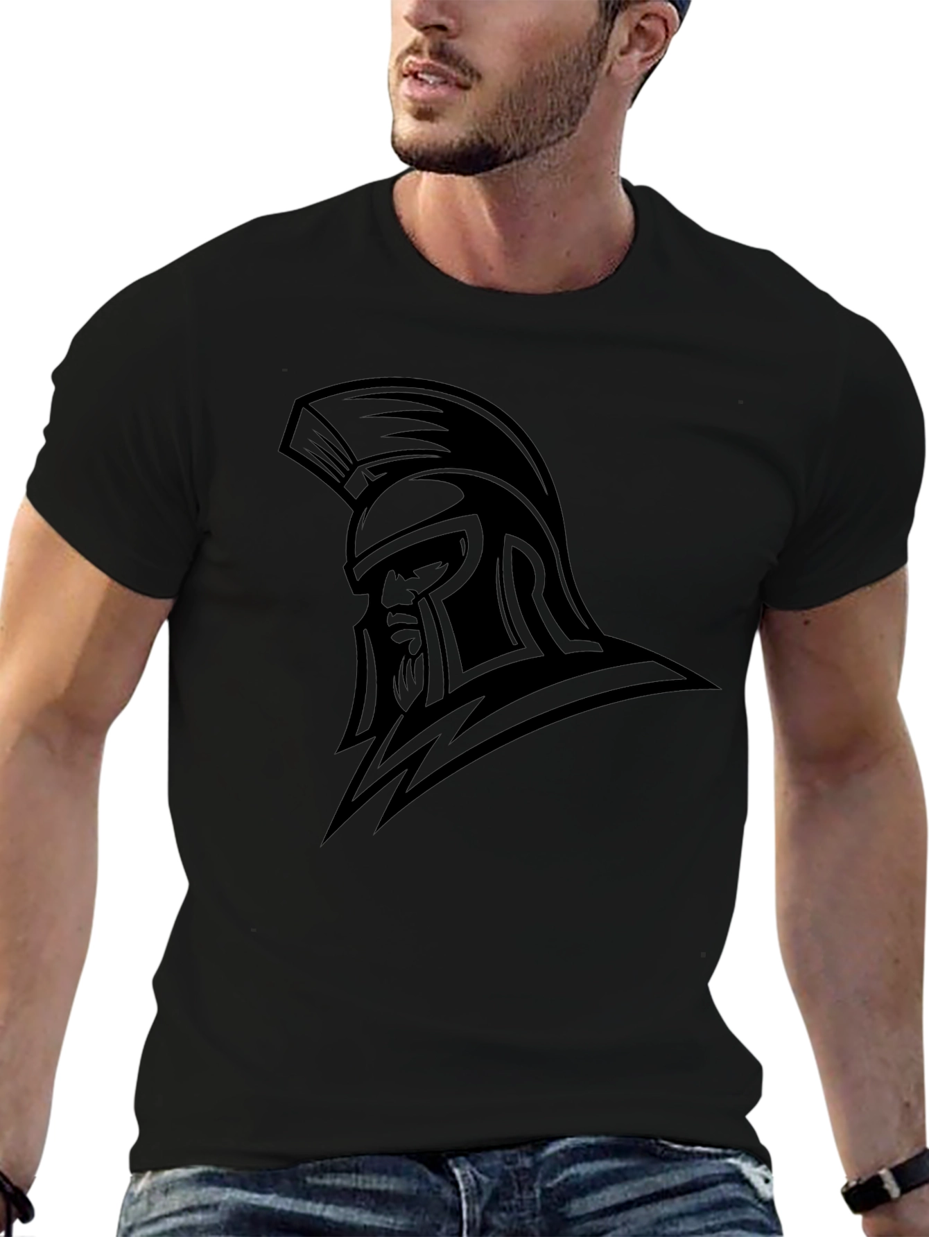 Spartan Warrior Graphic Tee - Black Cotton T-Shirt