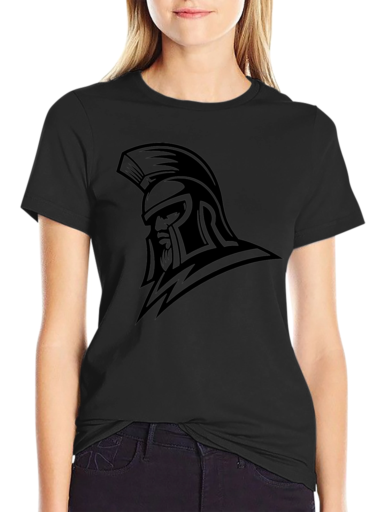 Spartan Warrior Graphic Tee - Black Cotton T-Shirt