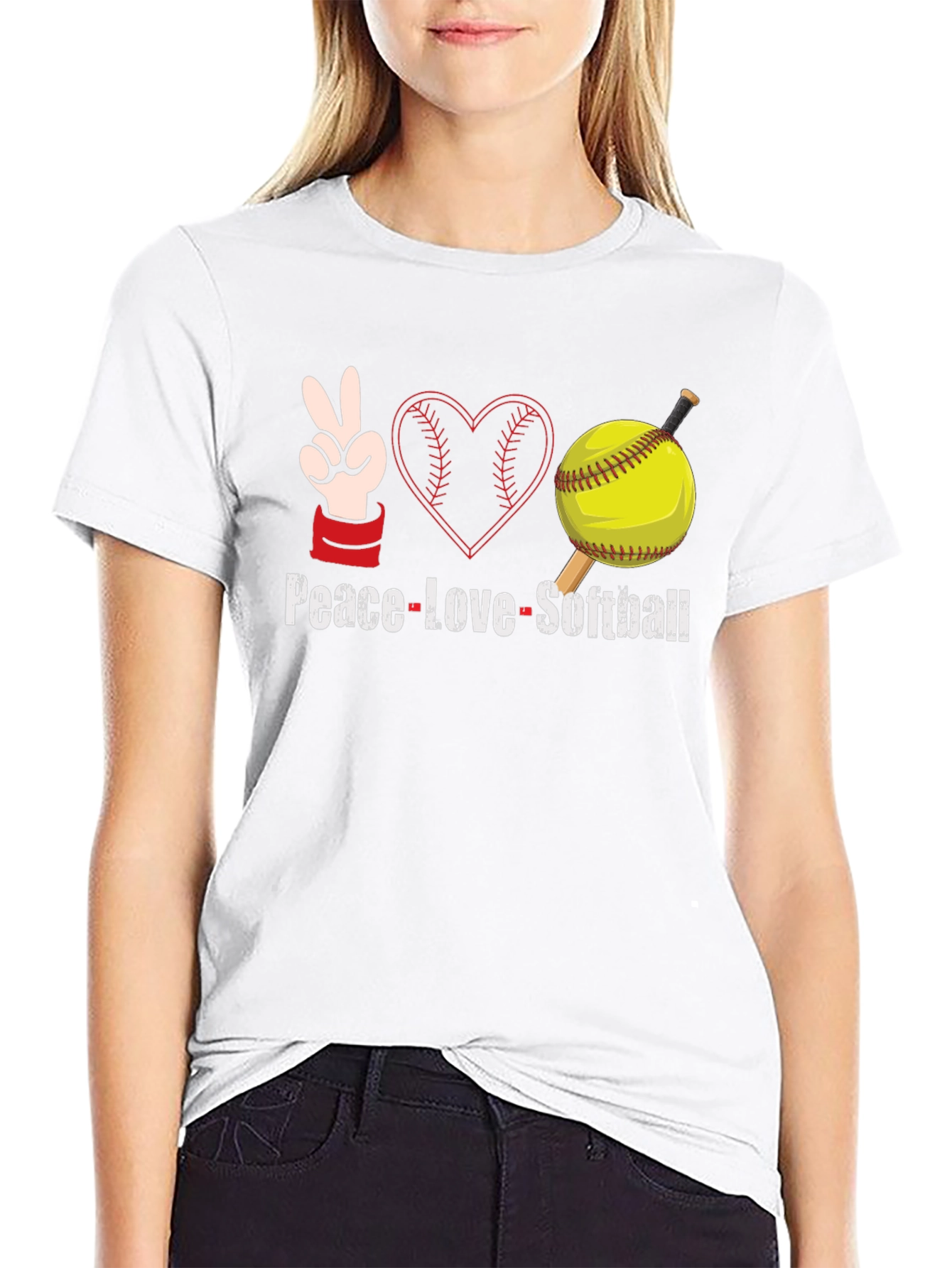 Peace Love Softball Graphic T-Shirt
