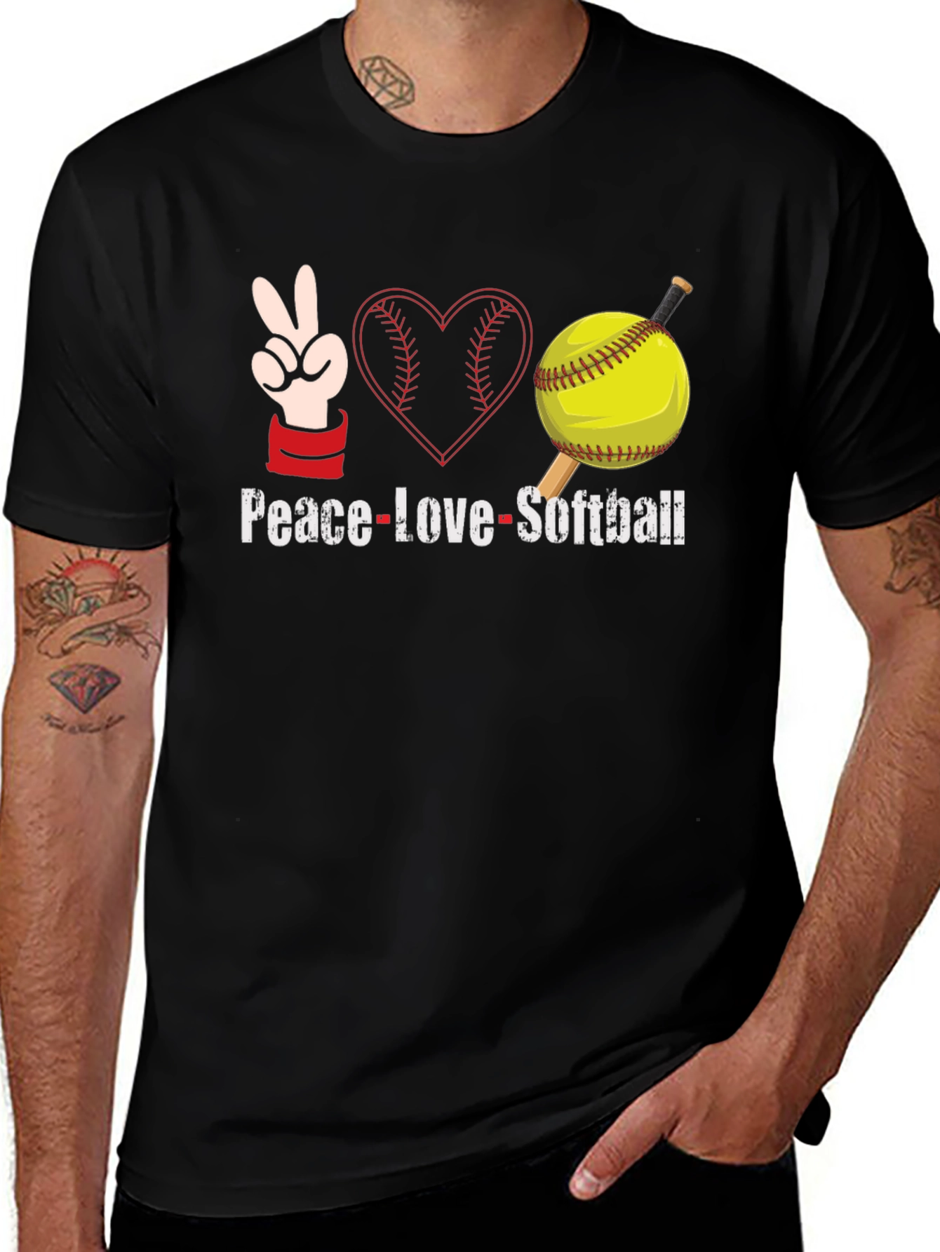Peace Love Softball Graphic T-Shirt