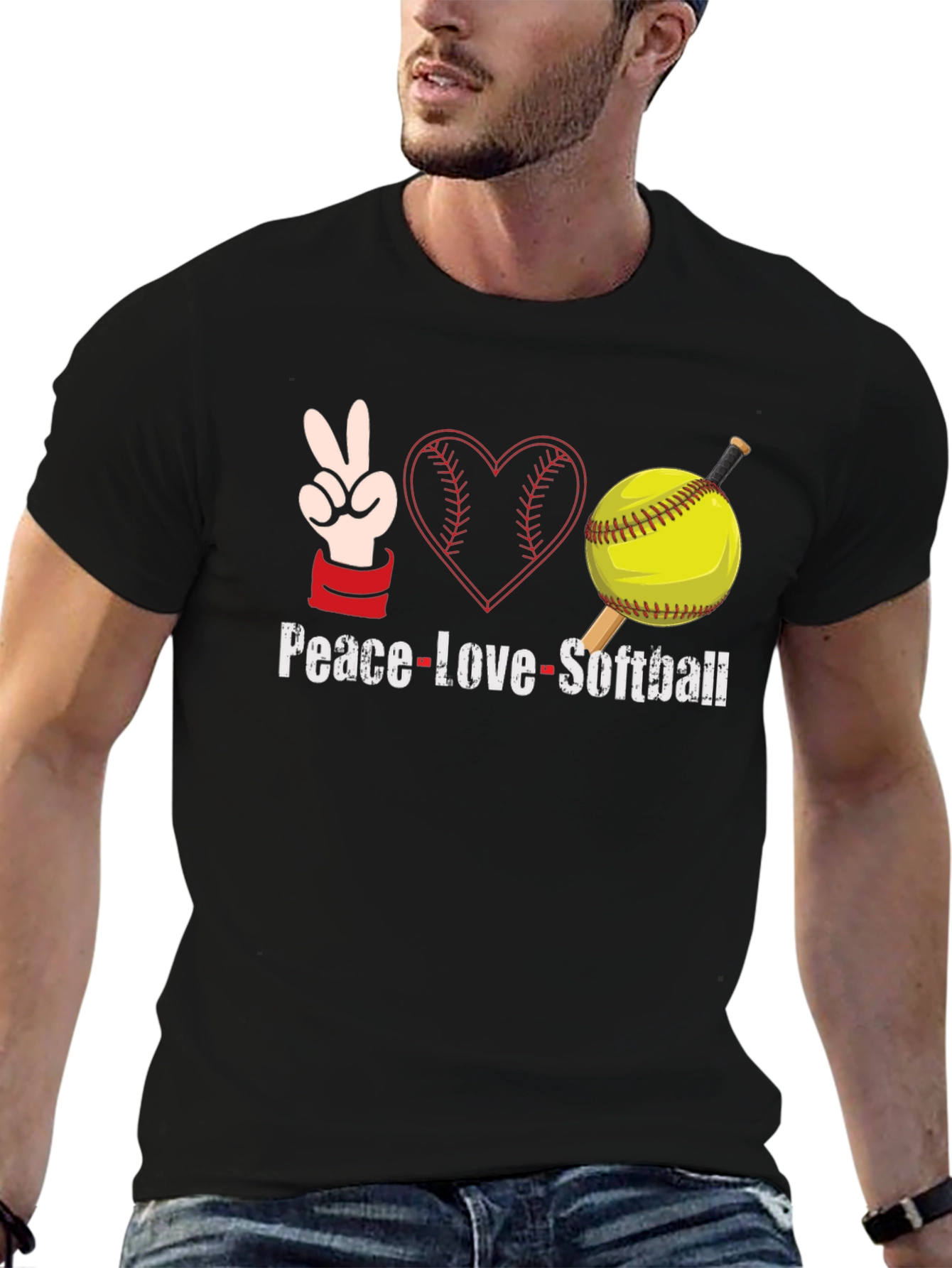 Peace Love Softball Graphic T-Shirt
