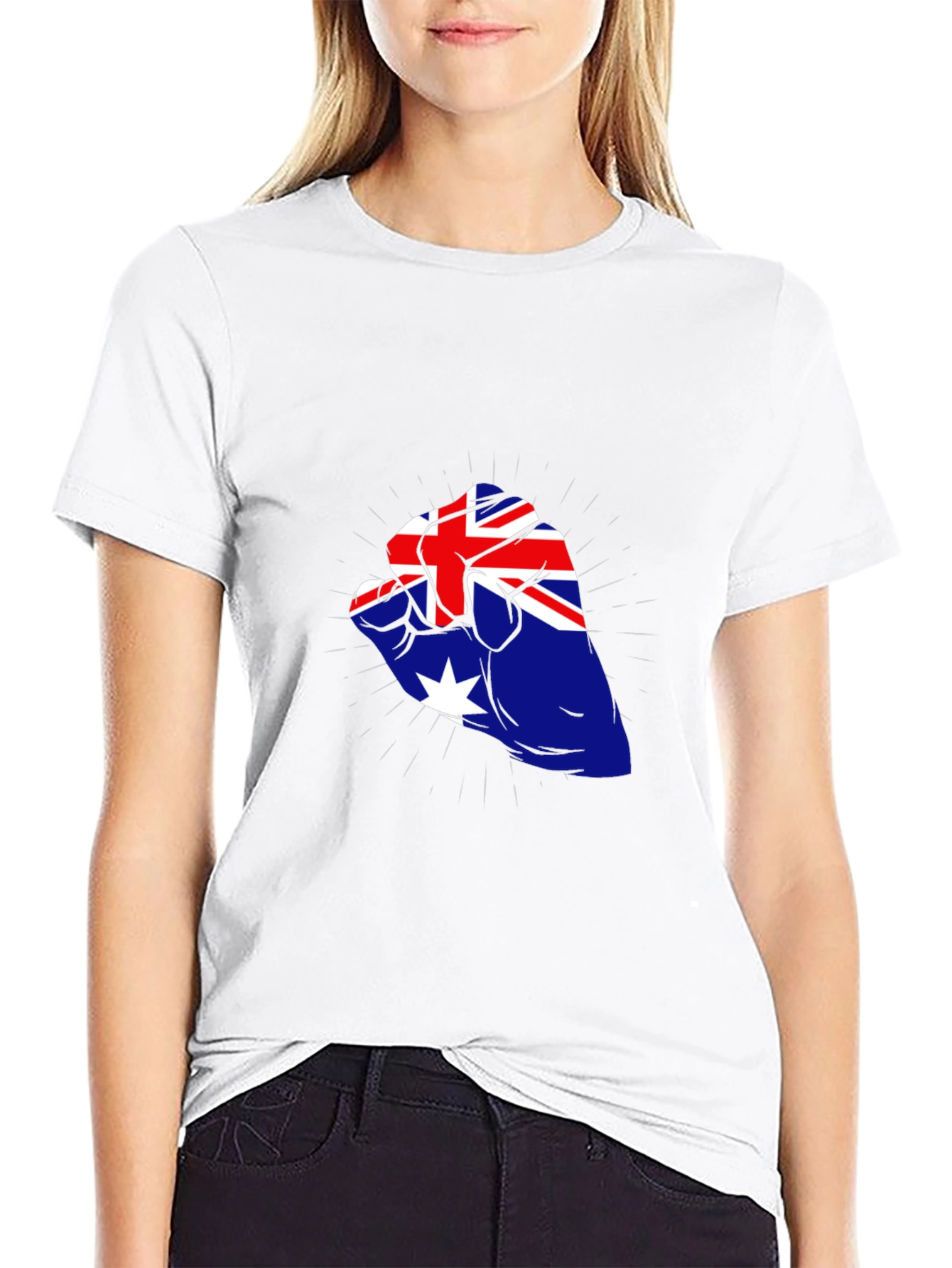 Australia Flag Fist Black T-Shirt