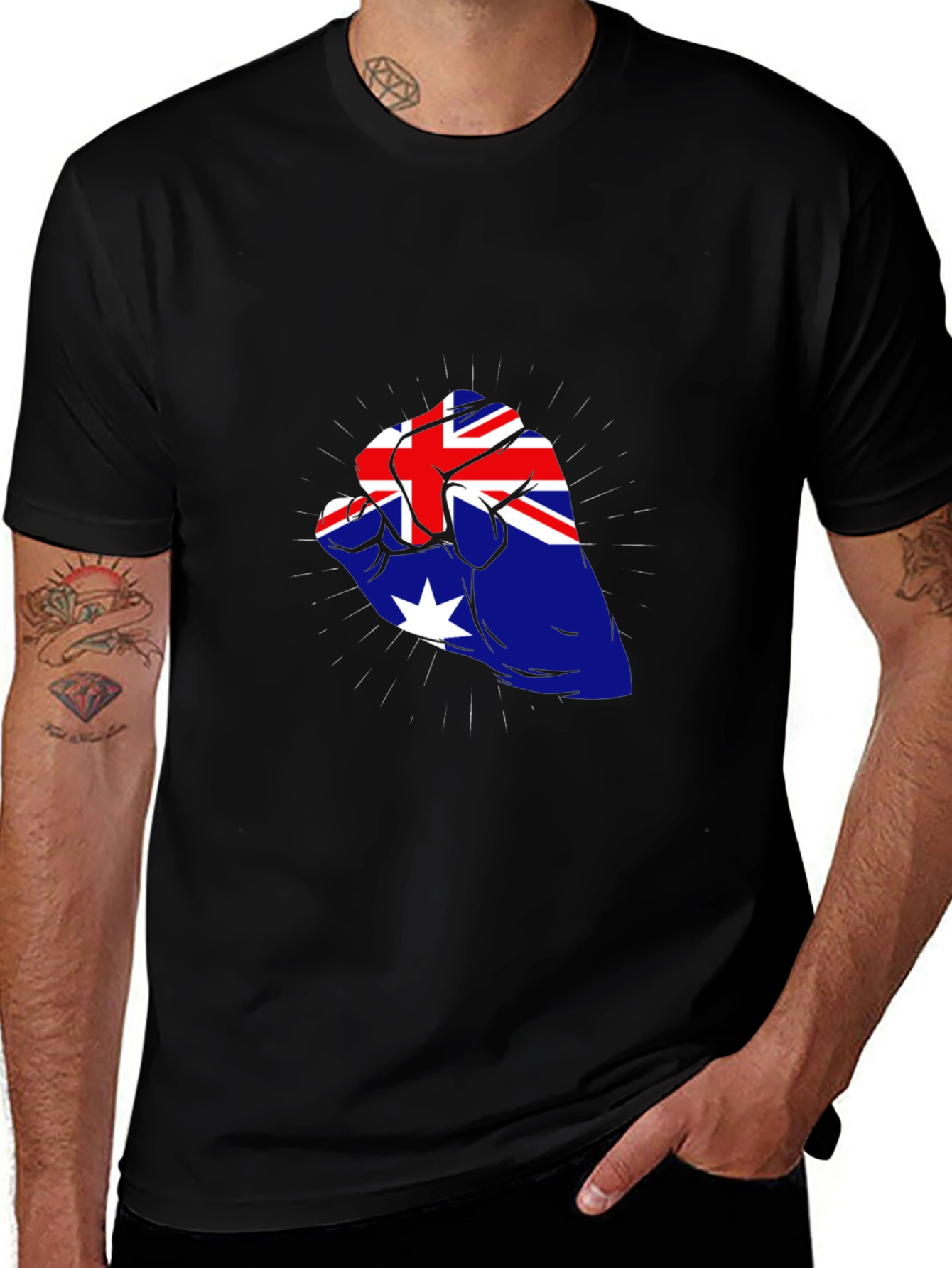 Australia Flag Fist Black T-Shirt