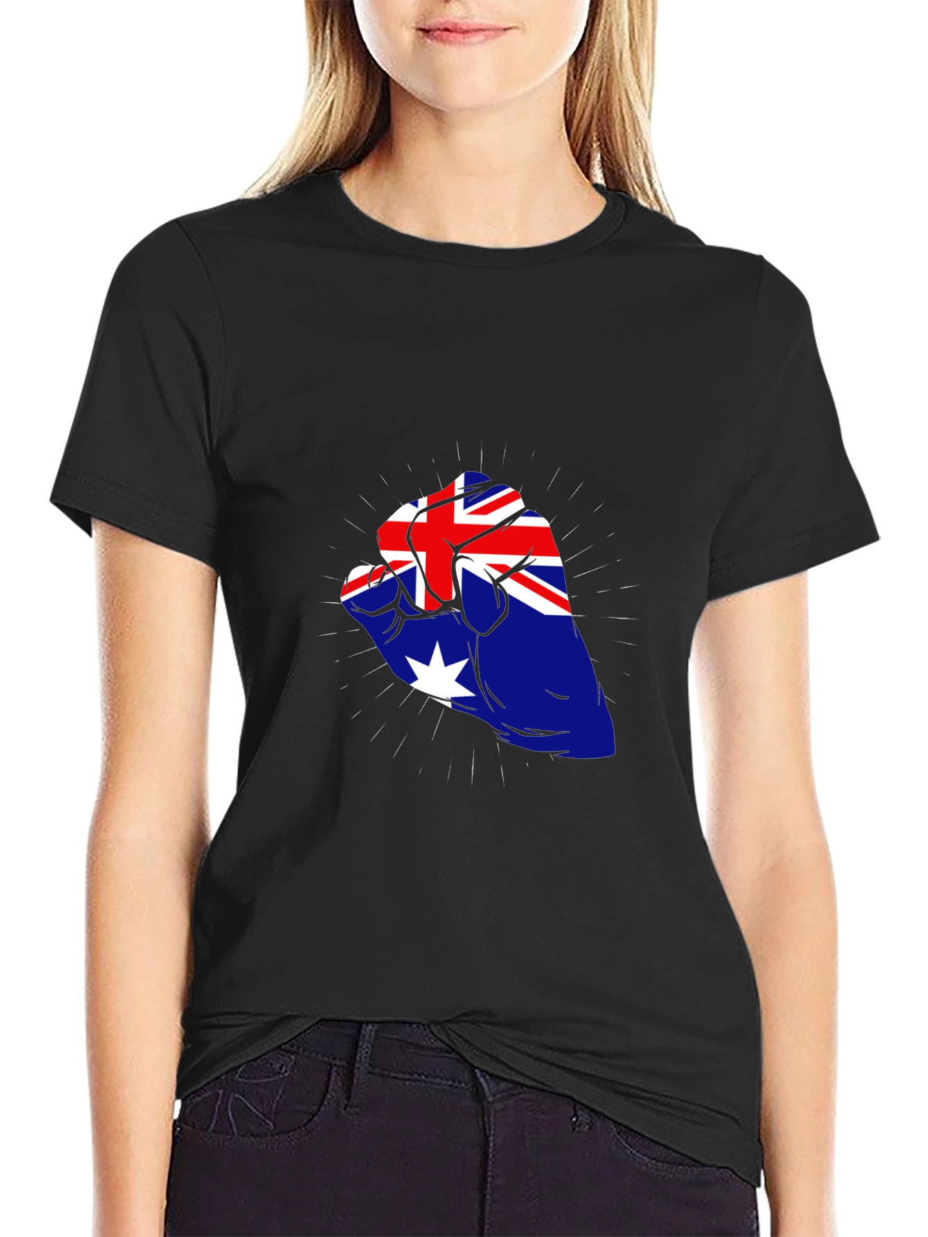 Australia Flag Fist Black T-Shirt