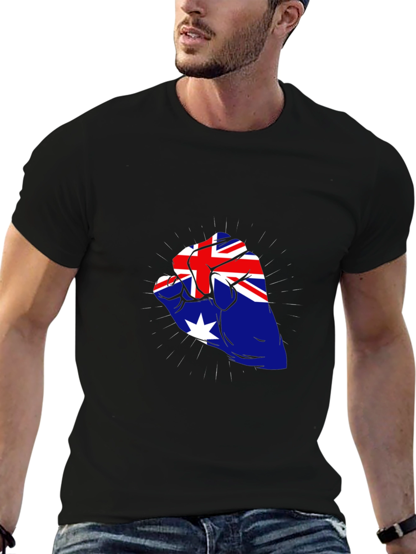 Australia Flag Fist Black T-Shirt