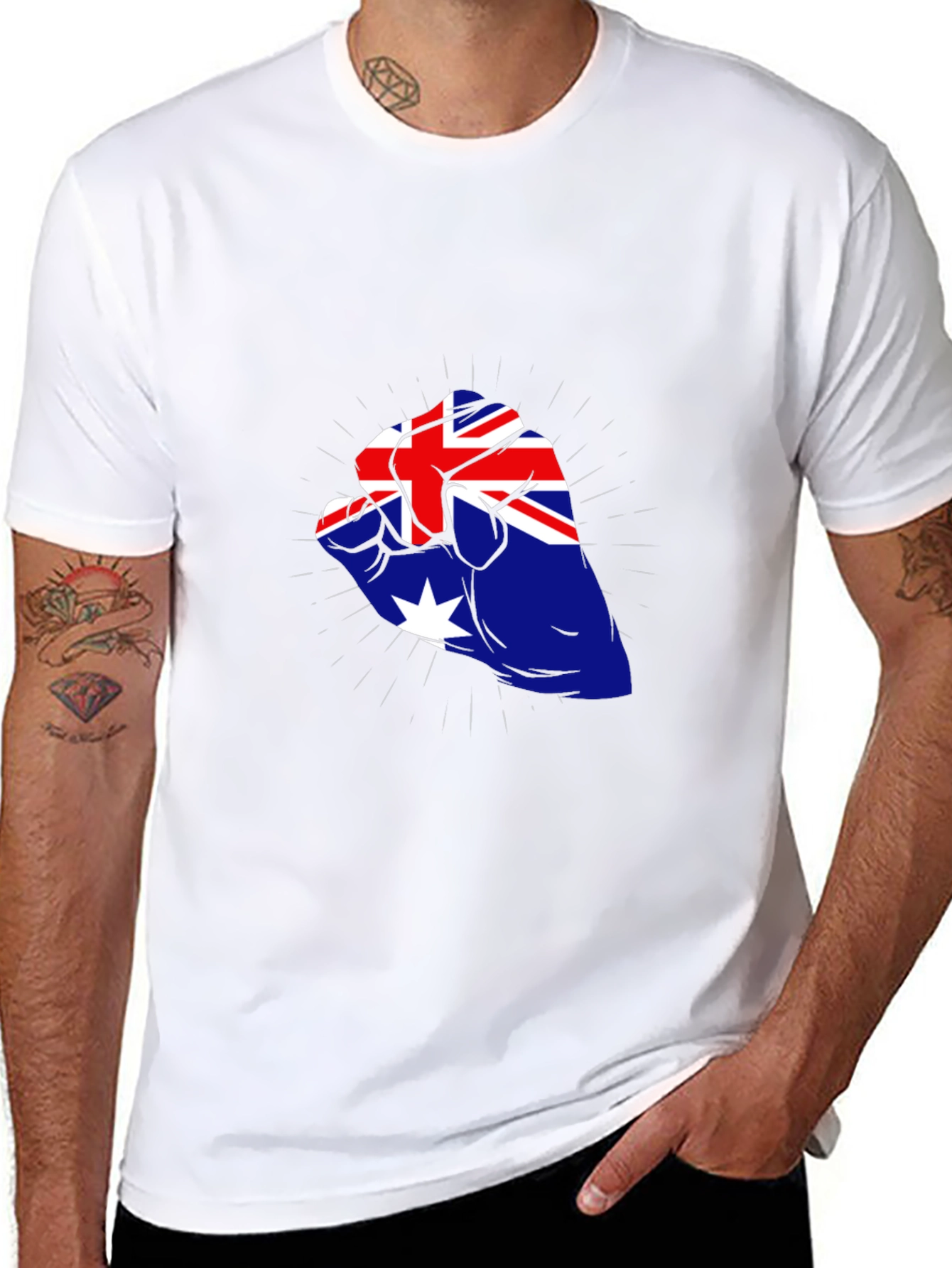 Australia Flag Fist Black T-Shirt