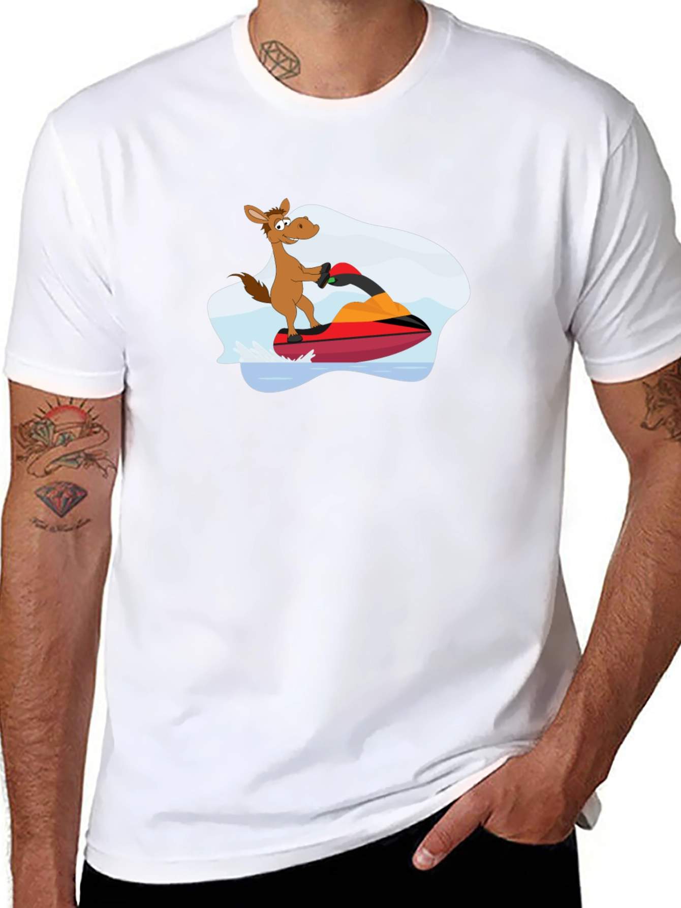 Jet Ski Horse Graphic T-Shirt - Black