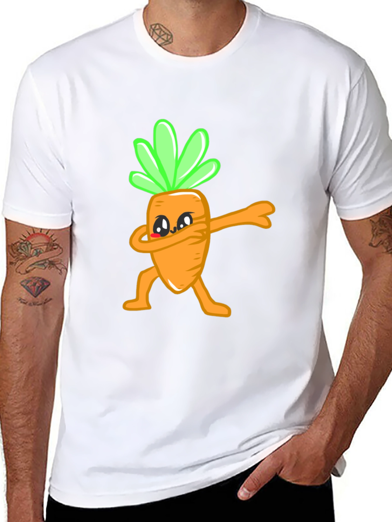 Funny Dabbing Carrot Graphic Tee - Black Cotton T-Shirt
