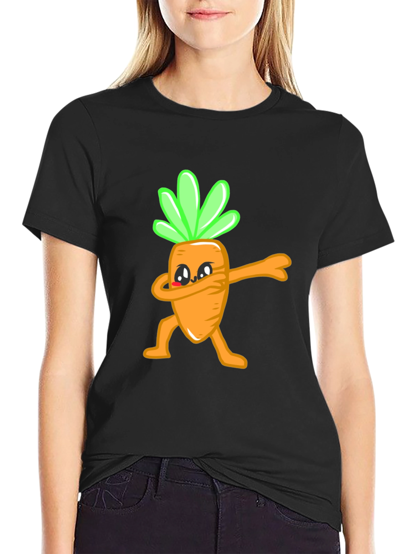 Funny Dabbing Carrot Graphic Tee - Black Cotton T-Shirt