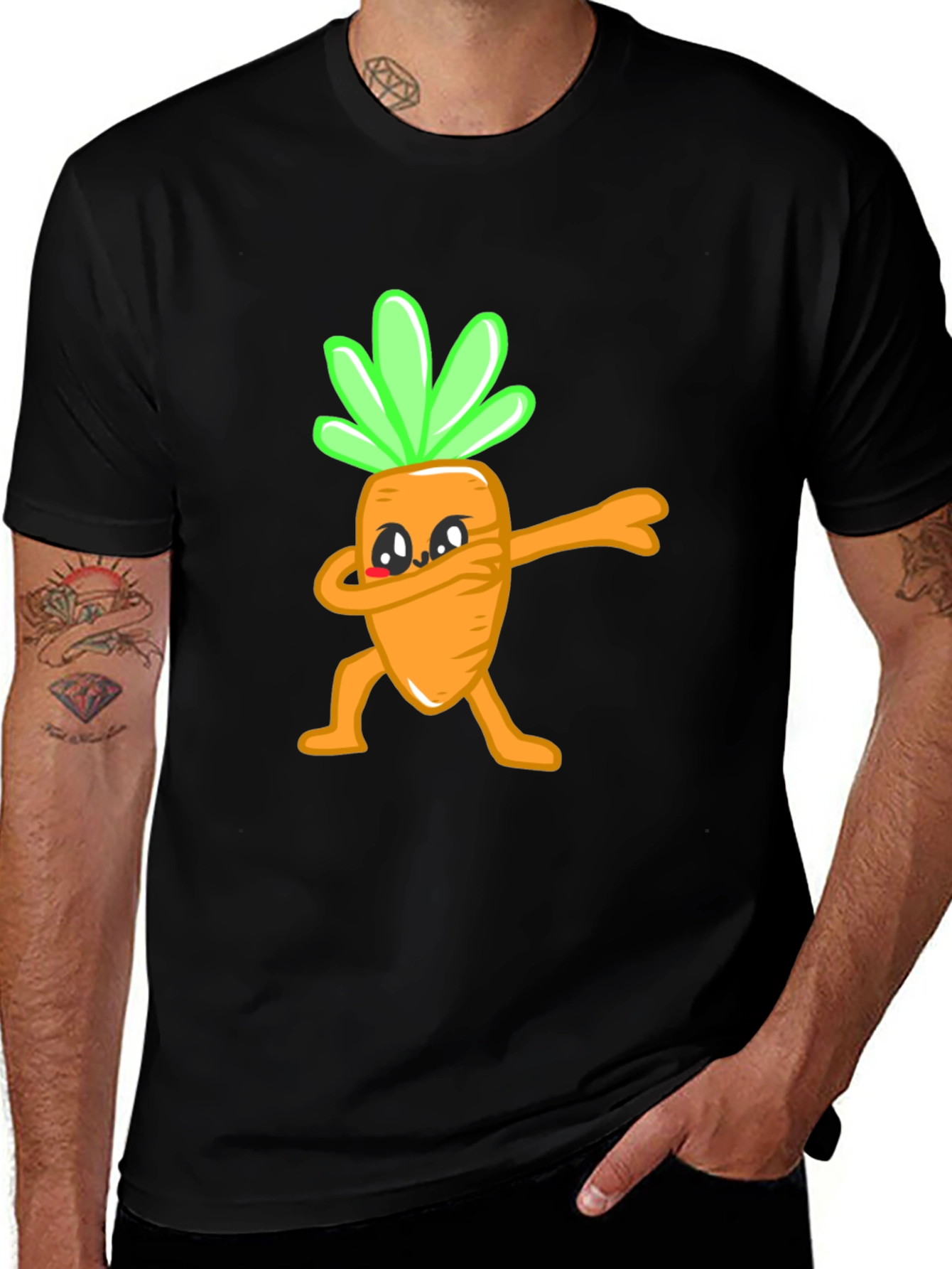 Funny Dabbing Carrot Graphic Tee - Black Cotton T-Shirt