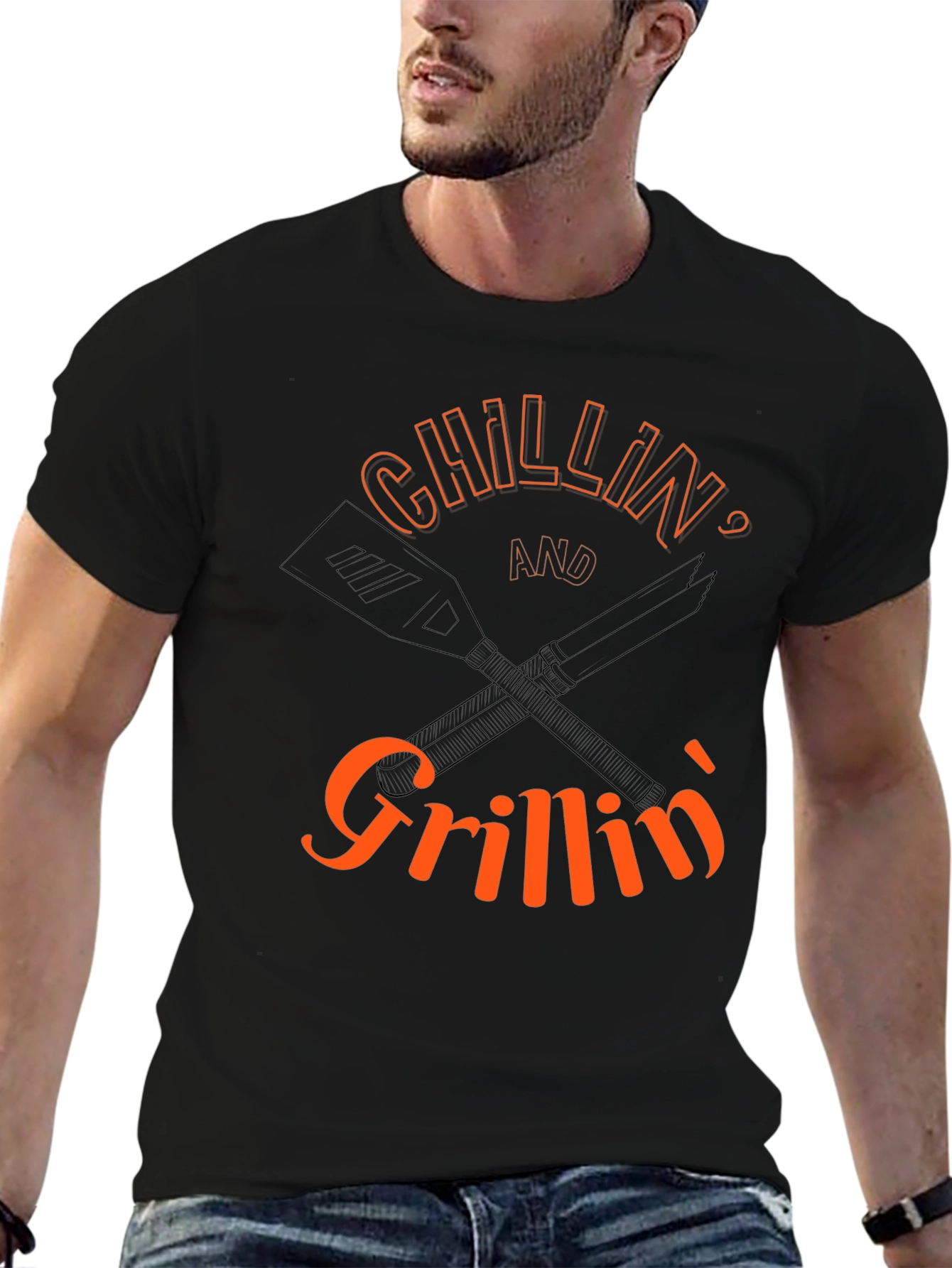 Chillin and Grillin Black Graphic Tee