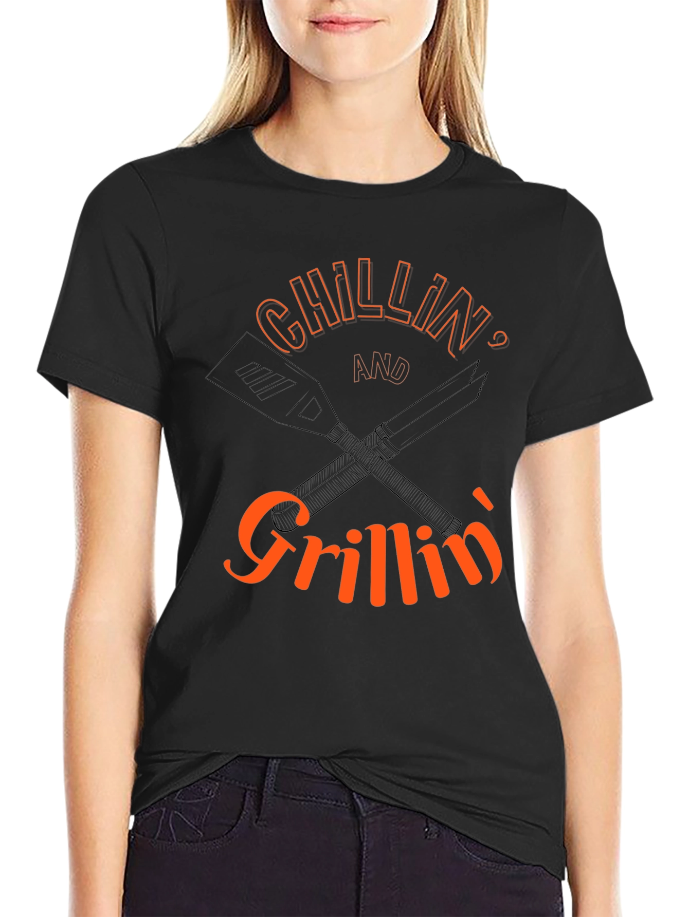 Chillin and Grillin Black Graphic Tee