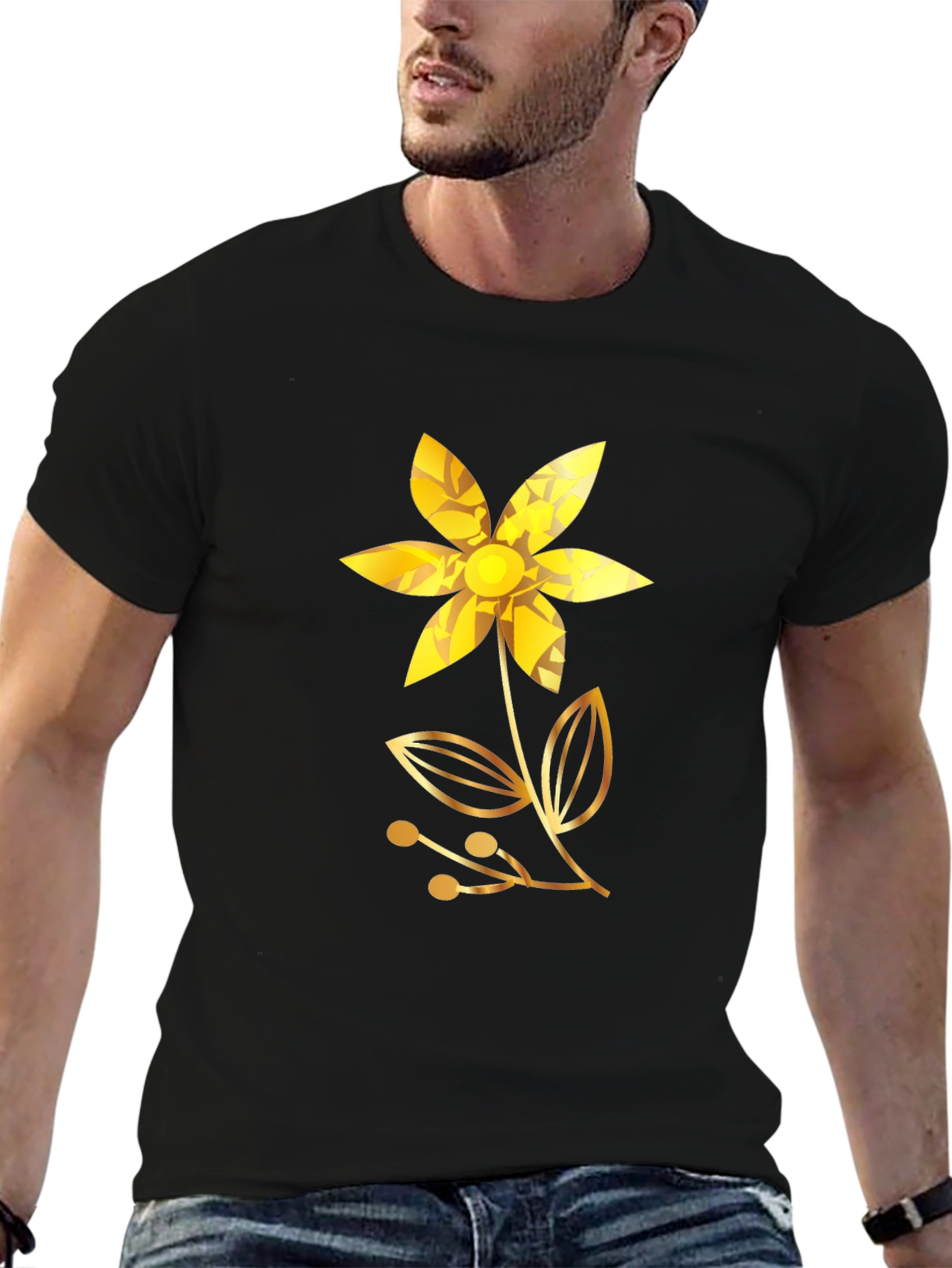 Golden Flower Black T-Shirt