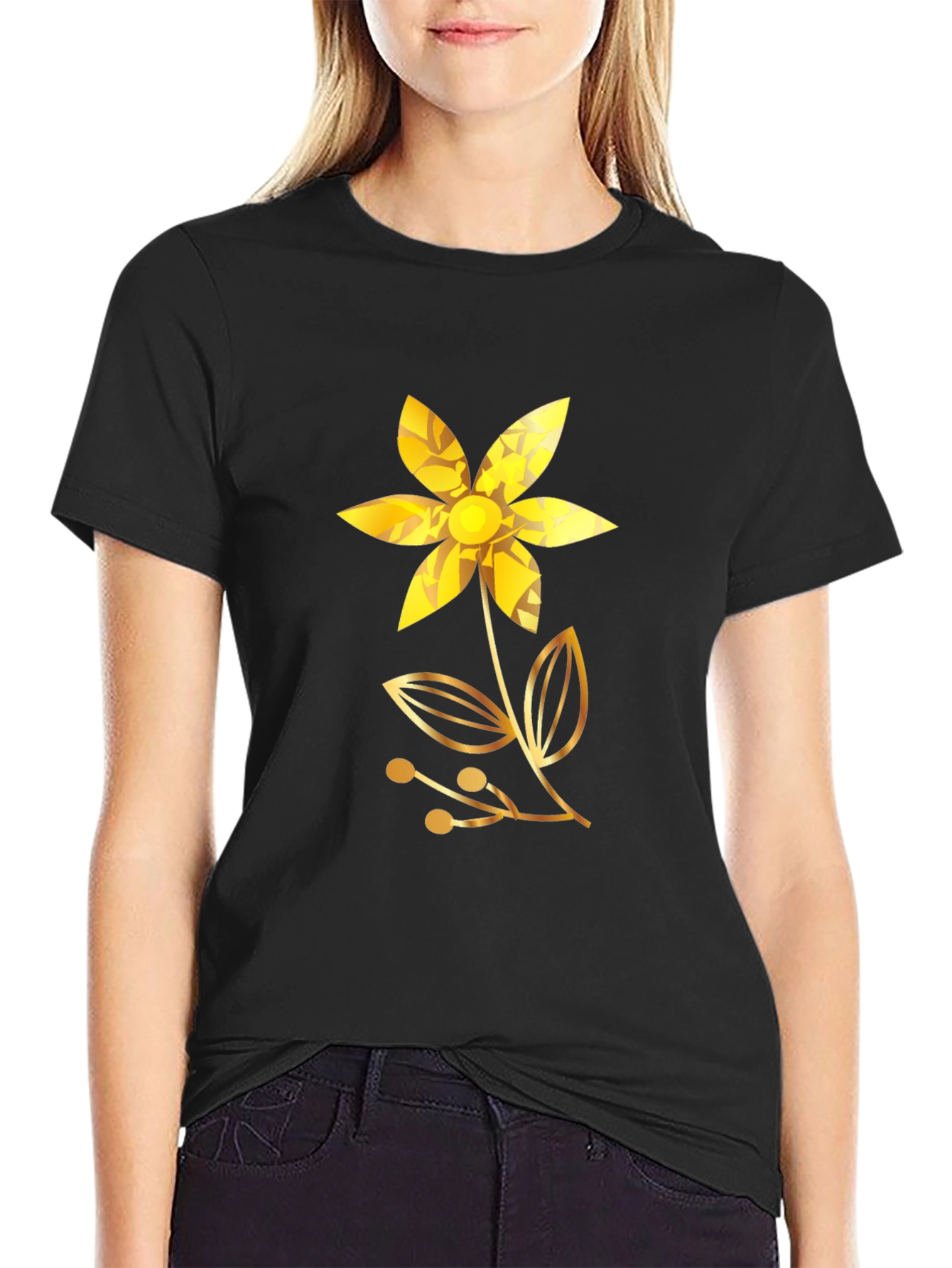 Golden Flower Black T-Shirt