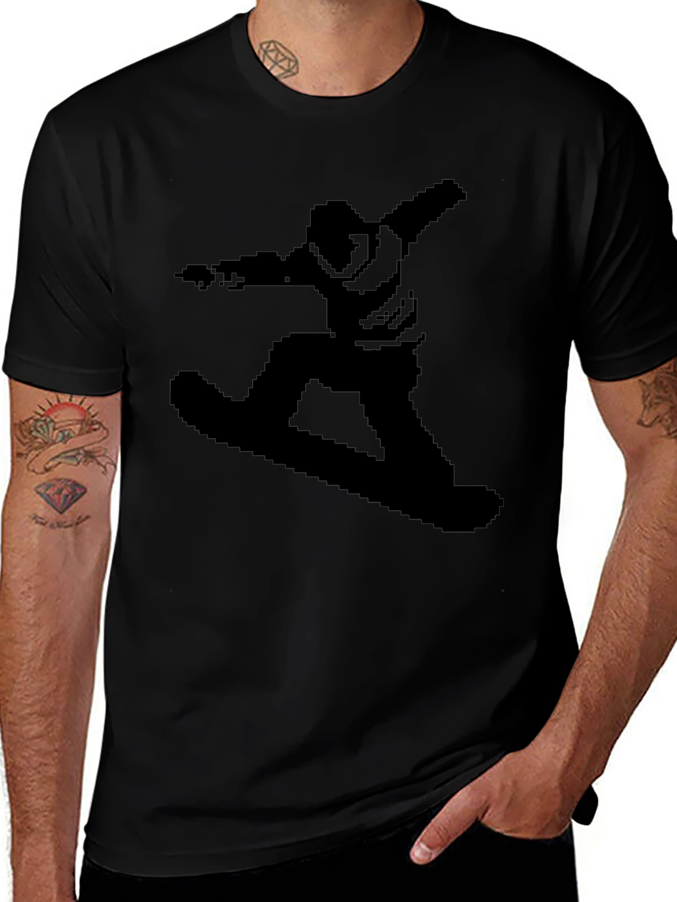 Retro 8-Bit Snowboarder Graphic Tee - Black