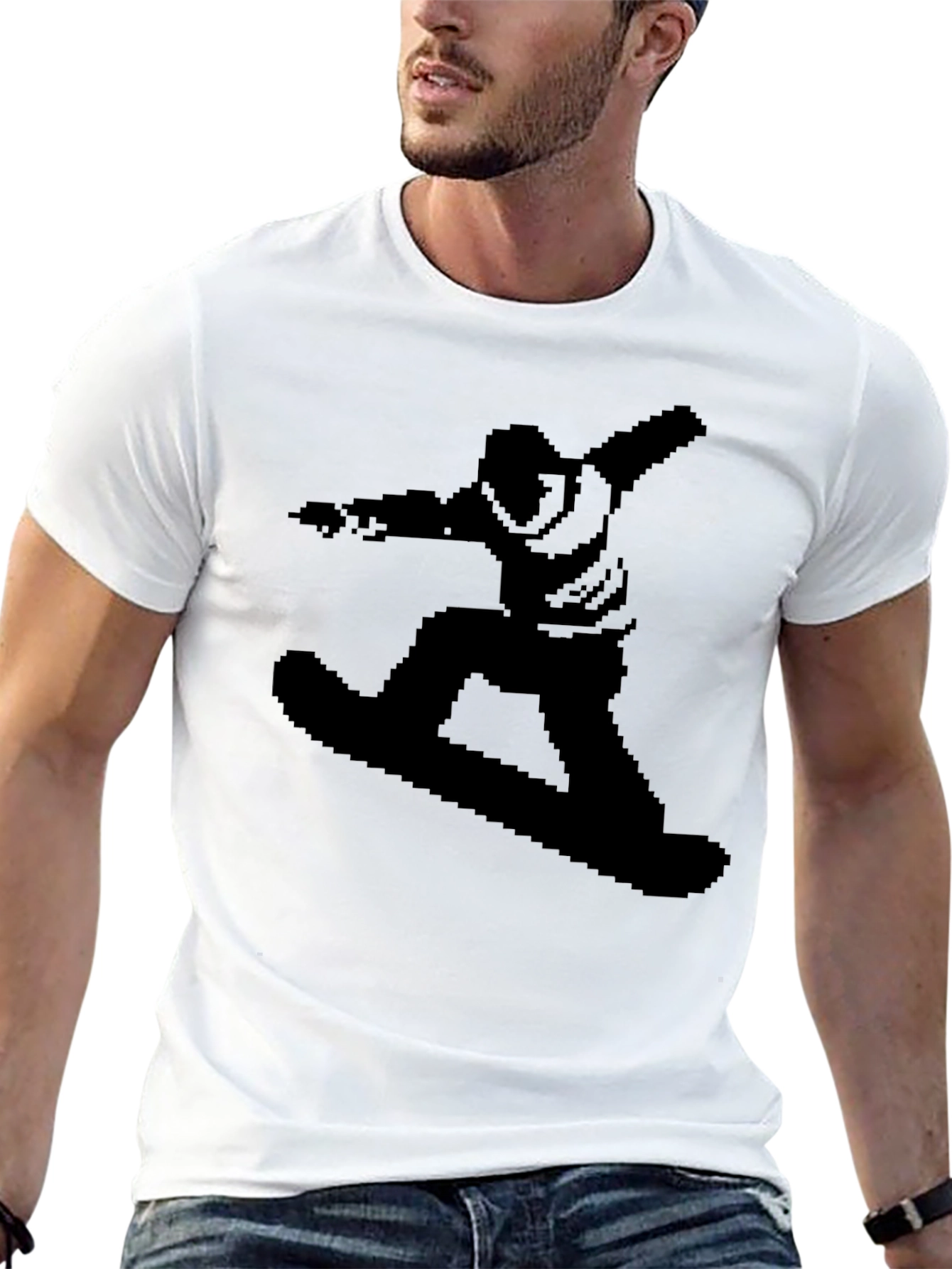 Retro 8-Bit Snowboarder Graphic Tee - Black