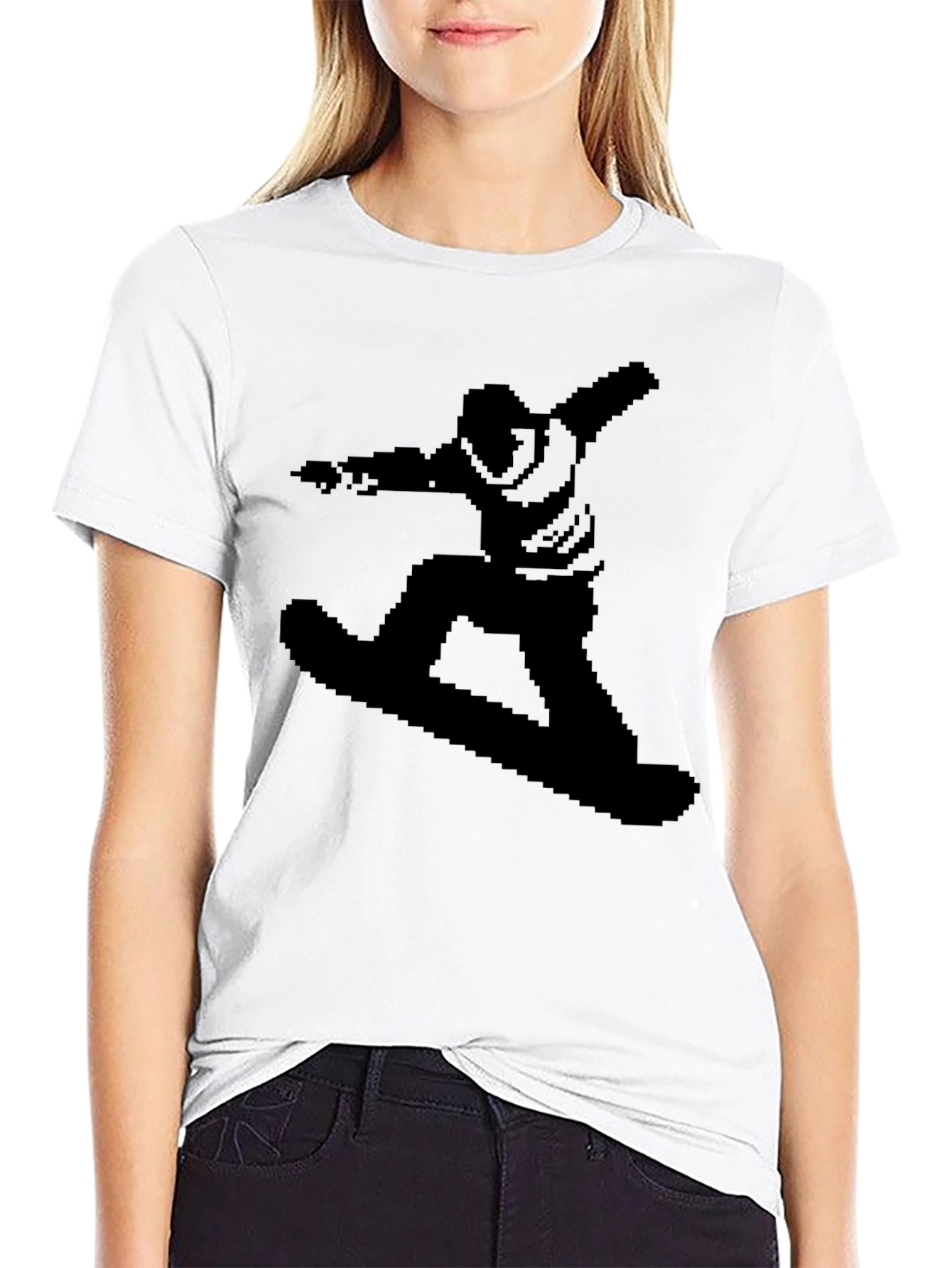 Retro 8-Bit Snowboarder Graphic Tee - Black