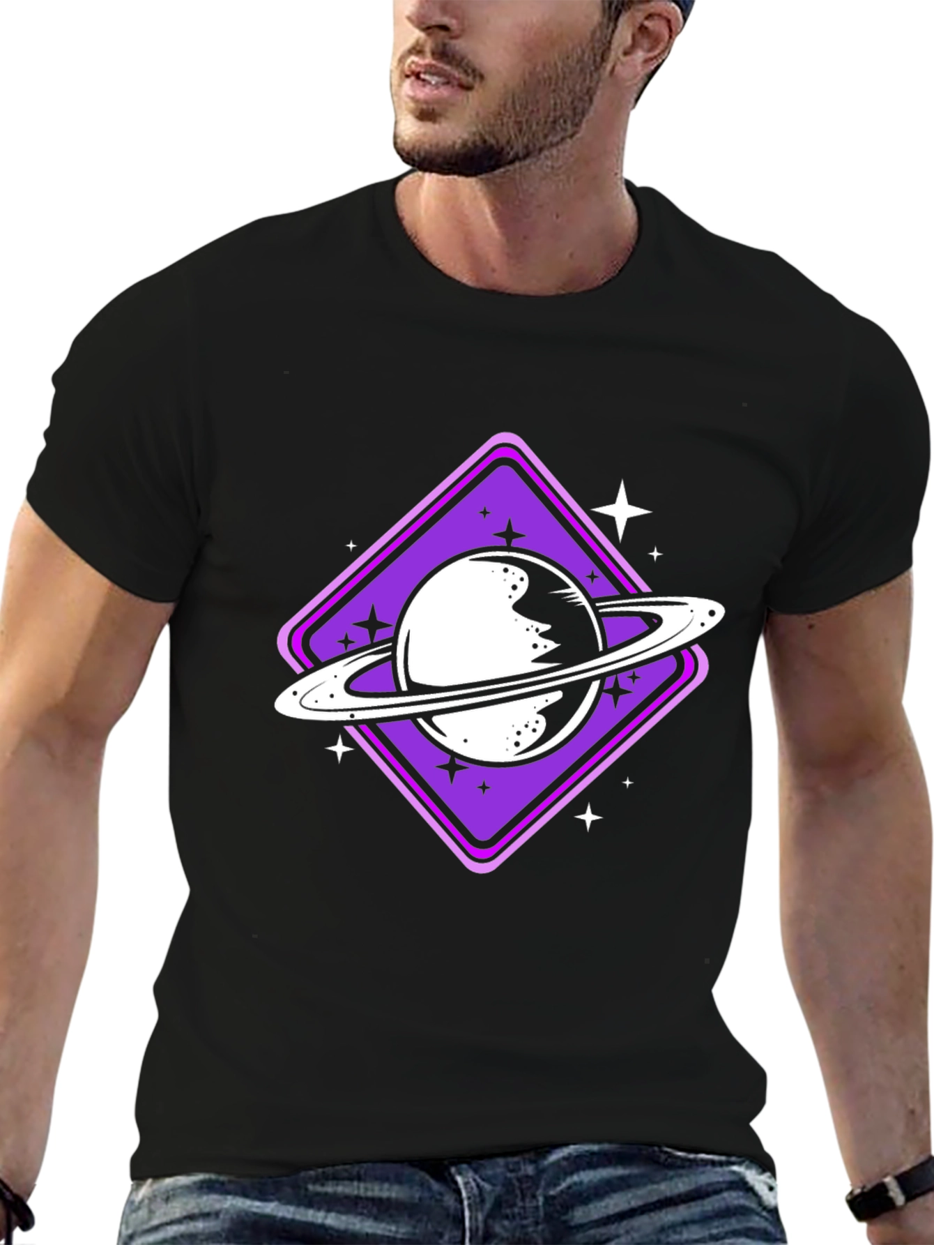 Saturn Graphic Tee - Black Cotton Blend
