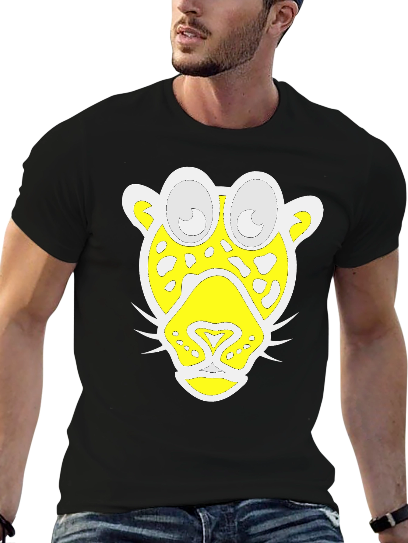 Funky Leopard Graphic Tee - Black Cotton T-Shirt