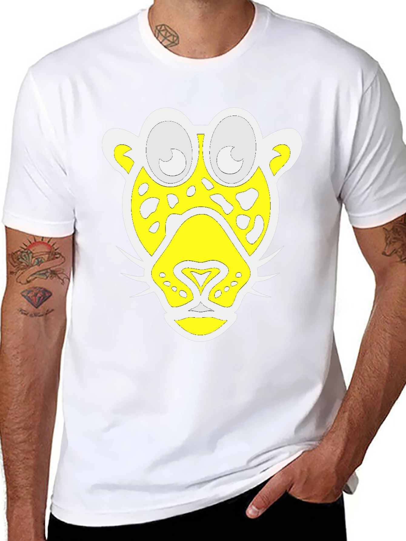 Funky Leopard Graphic Tee - Black Cotton T-Shirt