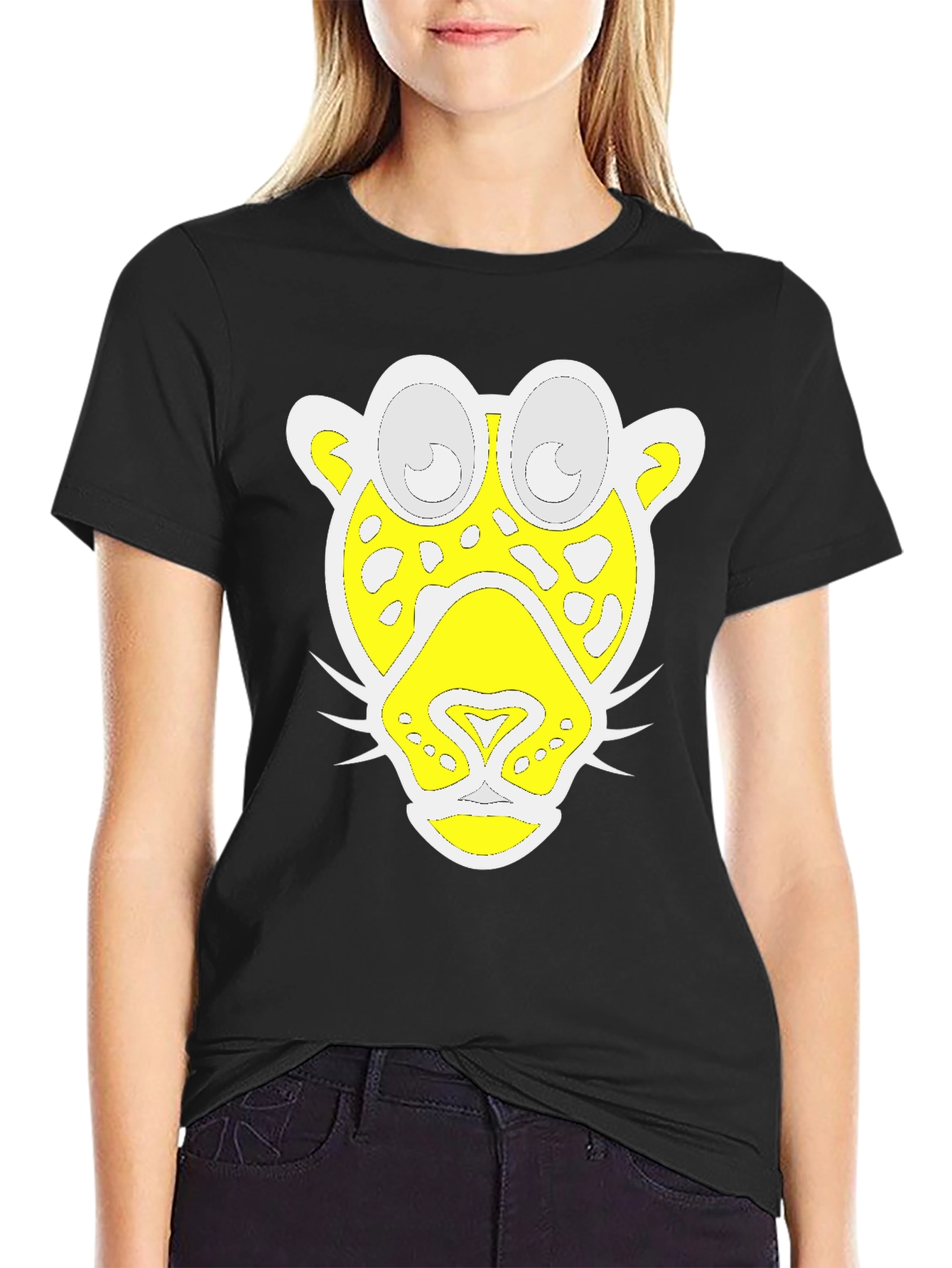 Funky Leopard Graphic Tee - Black Cotton T-Shirt